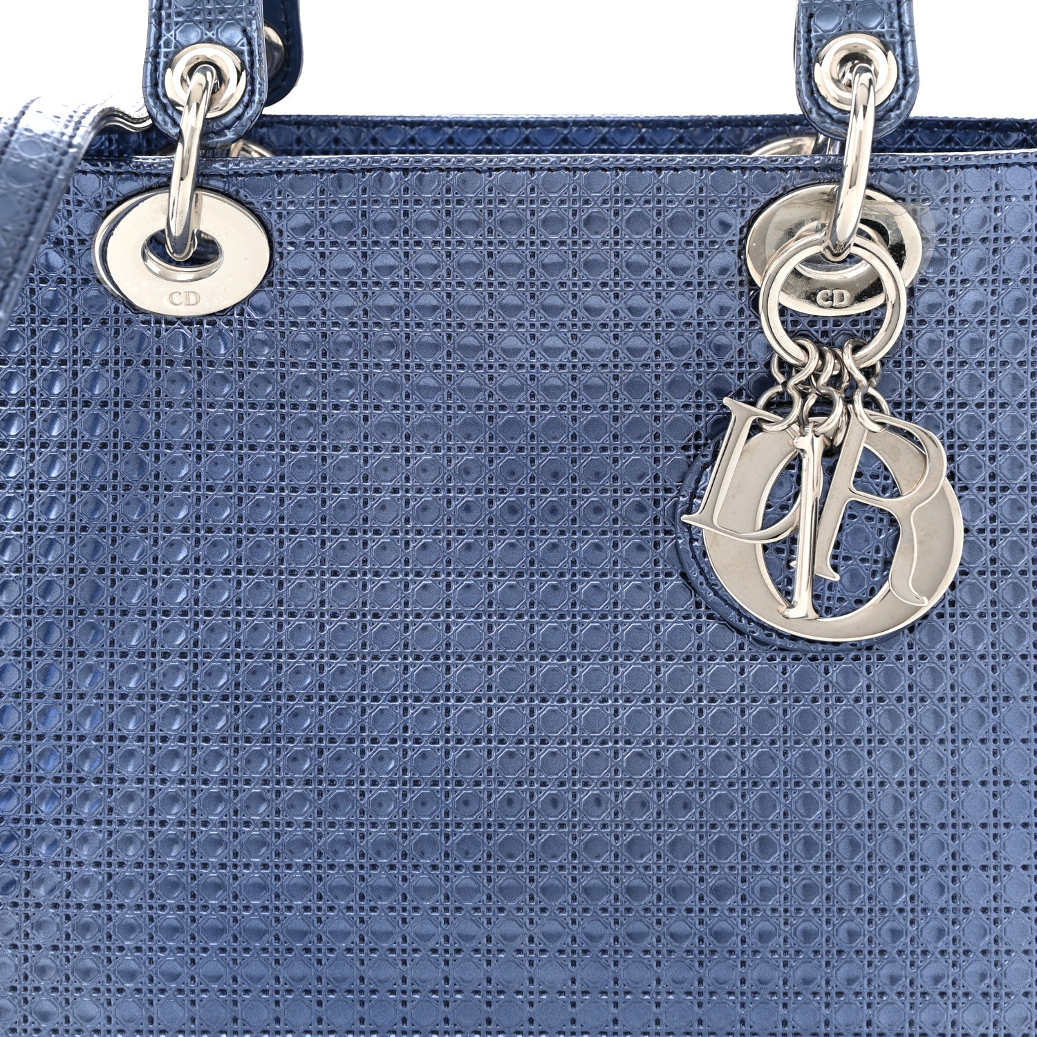 Christian Dior Metallic Patent Micro-Cannage Medium Lady Dior Blue 8 of 12