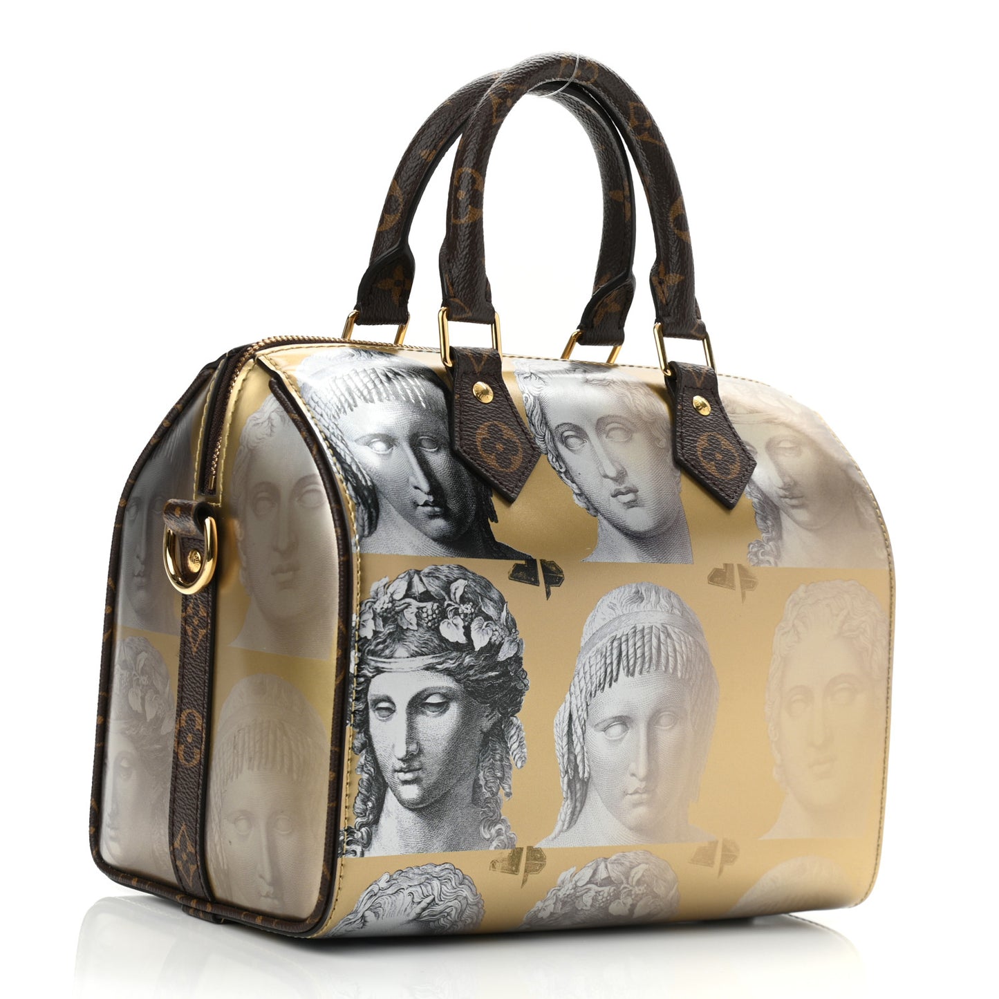 X FORNASETTI Calfskin Fornasetti Speedy Bandouliere 25 Gold