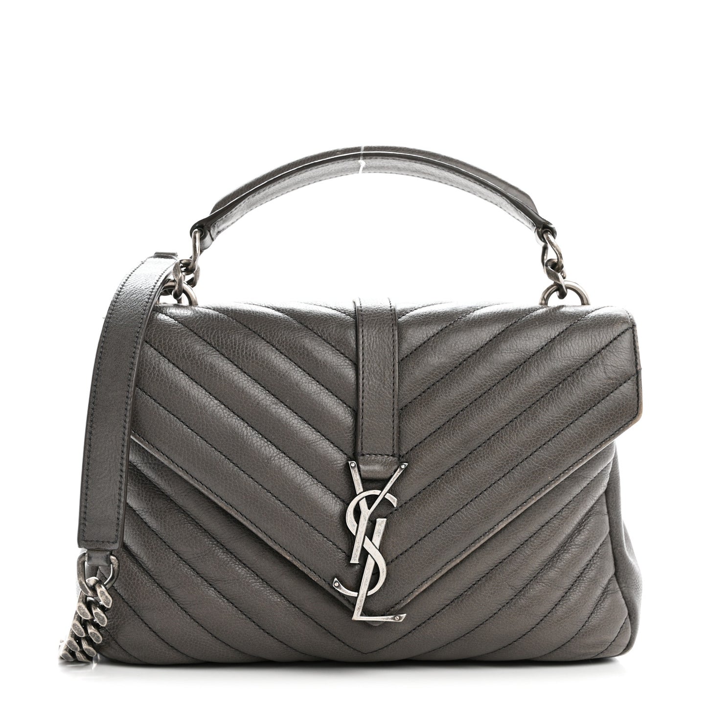 Sheepskin Matelasse Chevron Monogram Medium College Bag Grey