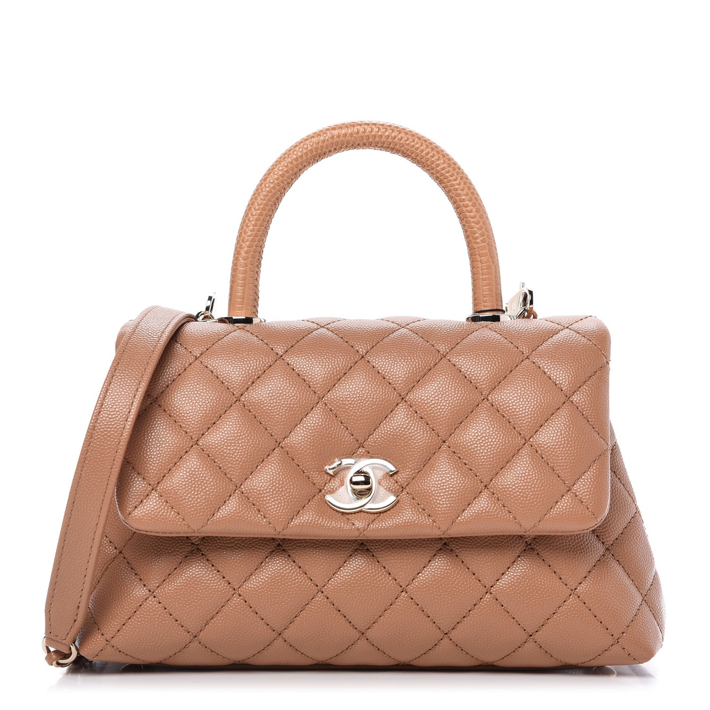 Caviar Quilted Lizard Embossed Mini Coco Handle Flap Brown
