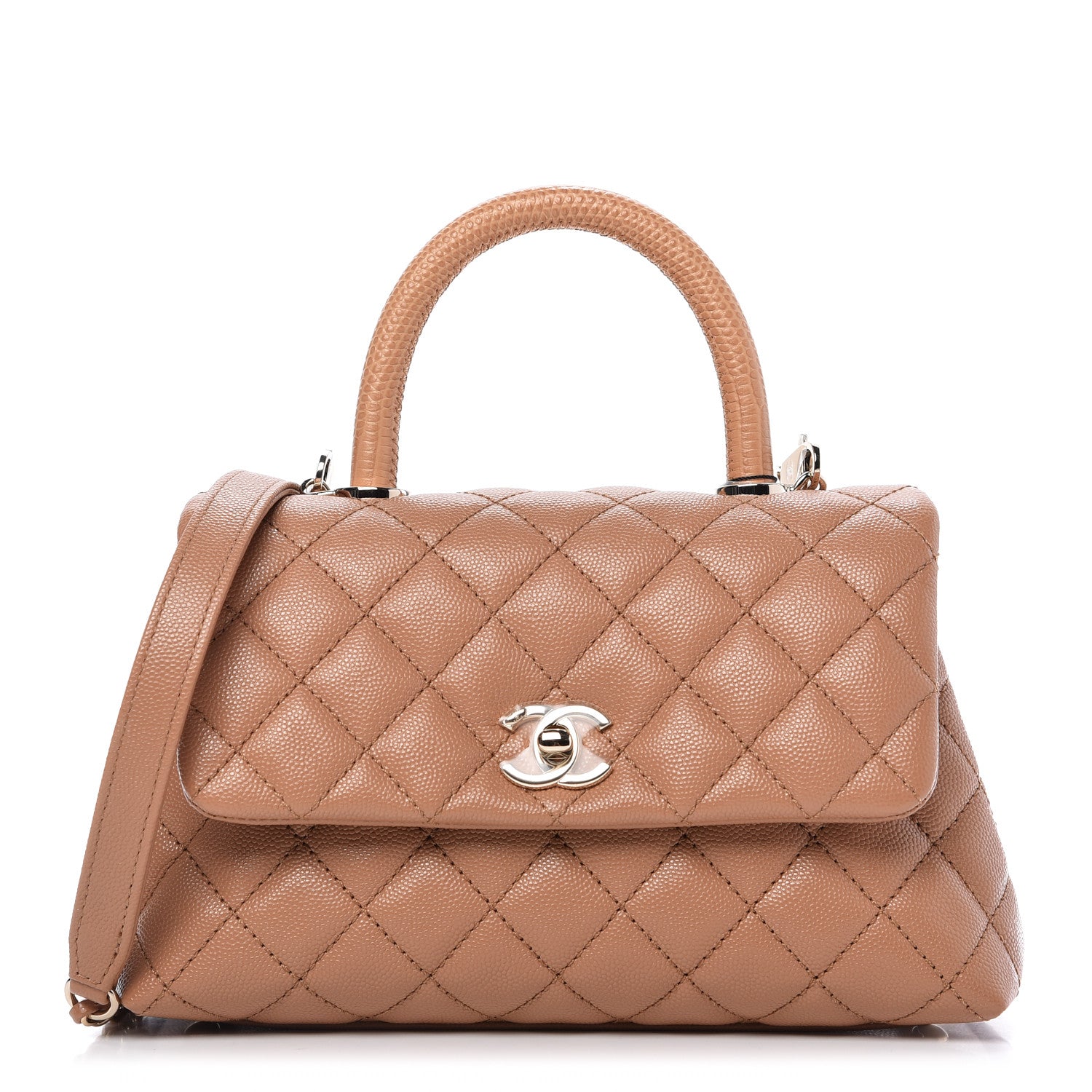 Chanel Caviar Quilted Lizard Embossed Mini Coco Handle Flap Brown 1 of 10