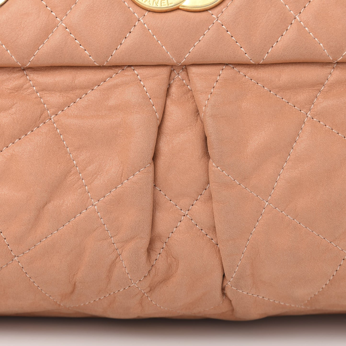 Iridescent Calfskin Chic Quilt Bowling Bag Dark Beige