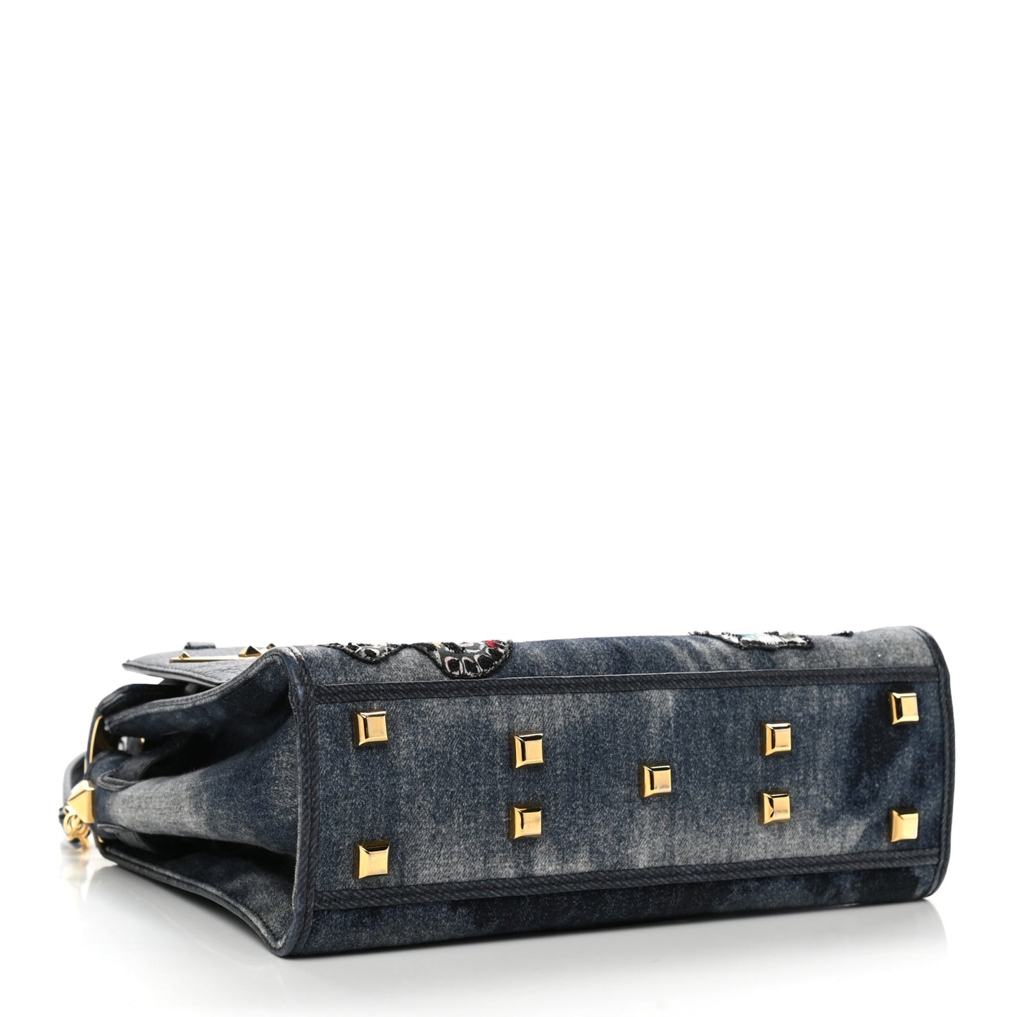 Denim Butterfly Embroidered Small My Rockstud Frame Bag Blue