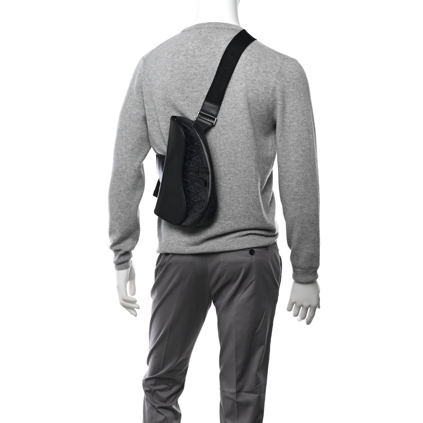 Coated Canvas CD Diamond Printed Mens Saddle Bag Black