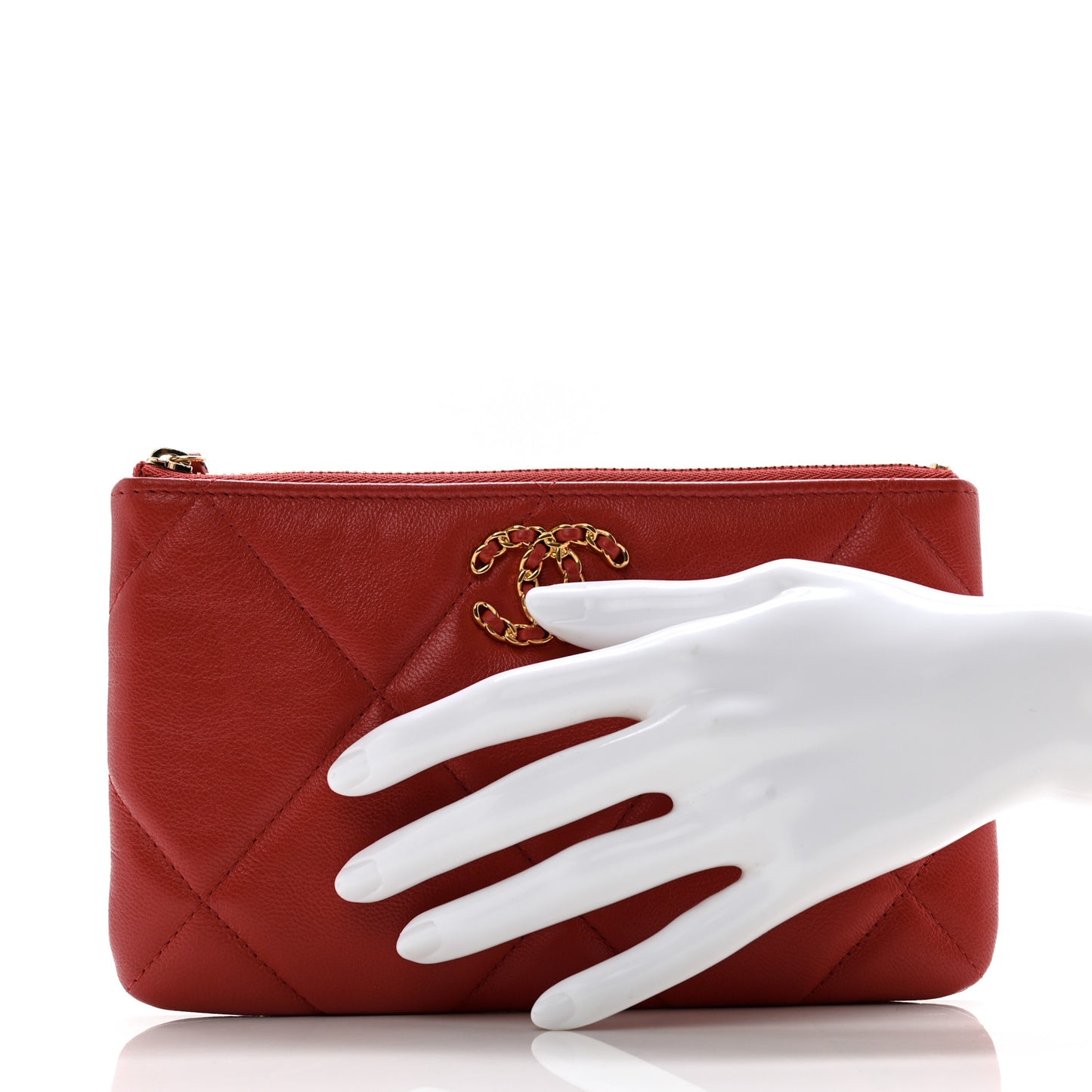 Shiny Goatskin Quilted Small Chanel 19 Pouch Red