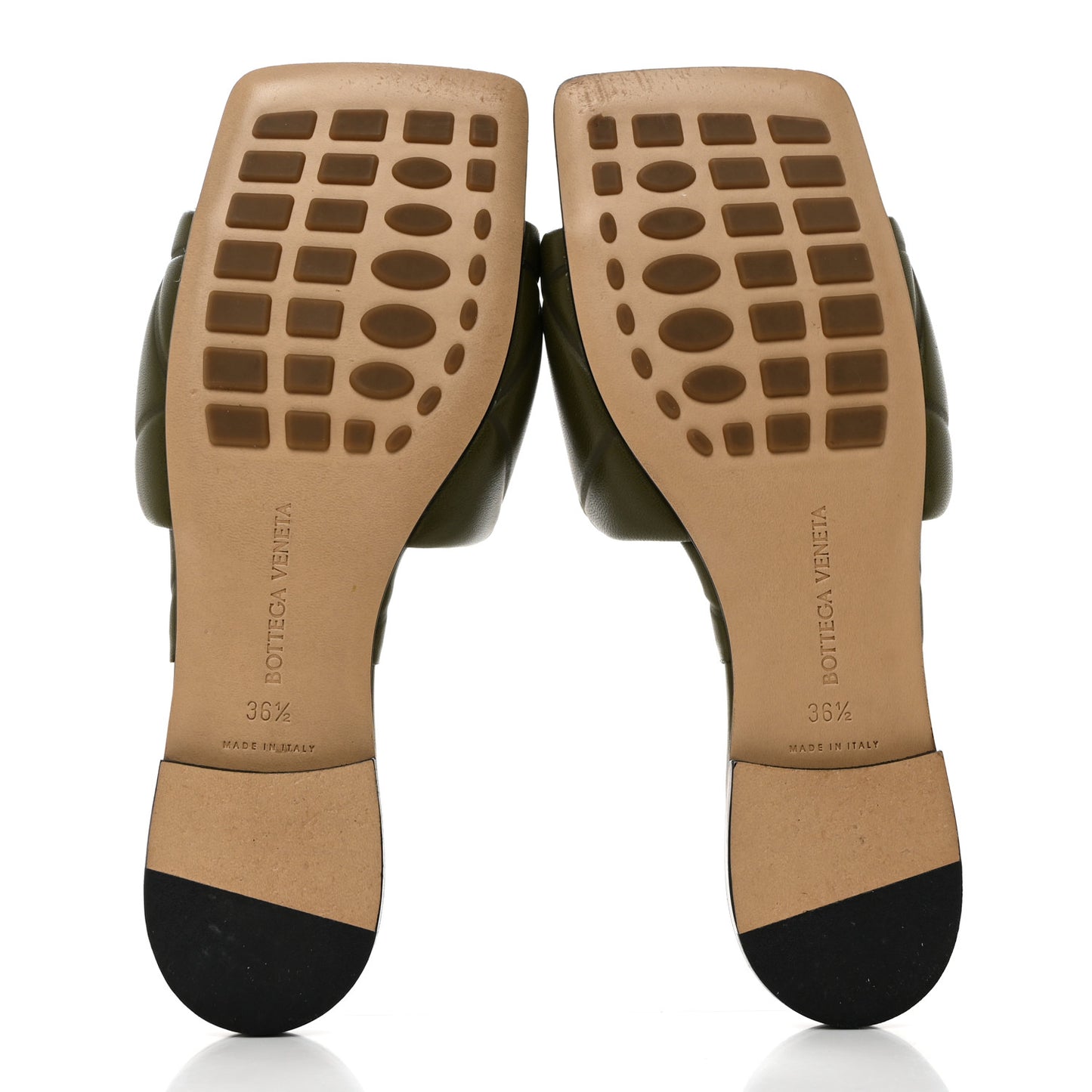 Nappa Quilted Rubber Lido Flat Sandals 36.5 Khaki