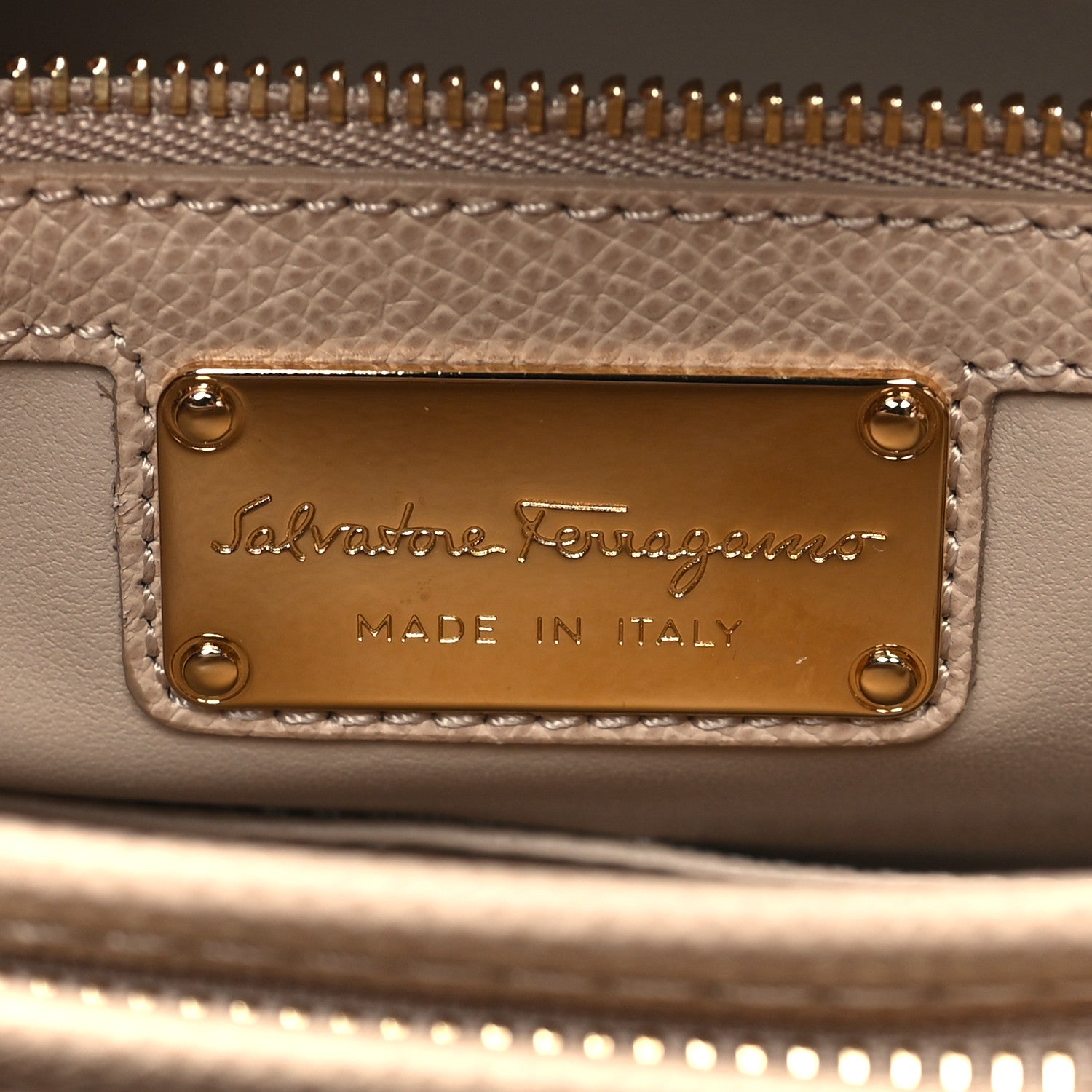 Salvatore Ferragamo Hammered Calfskin Vara Bow Chain Tote Macadamia 6 of 9