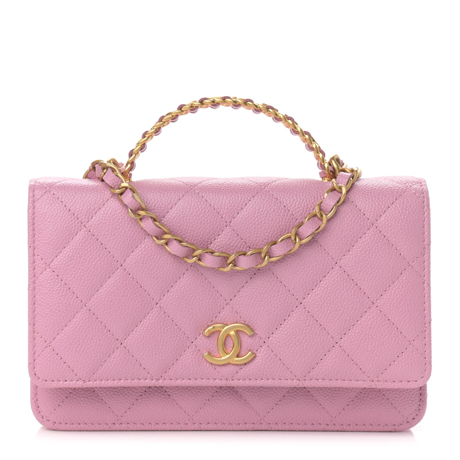 Chanel Shiny Caviar Quilted Pick Me Up Wallet On Chain WOC Pink 1 of 12