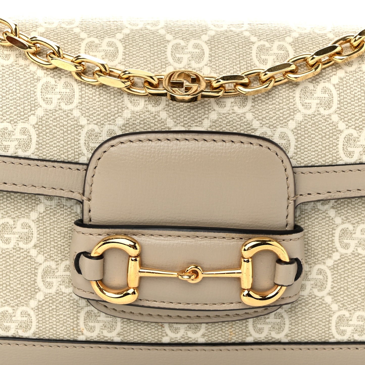 GG Supreme Monogram Small Horsebit 1955 Chain Shoulder Bag Beige Mystic White