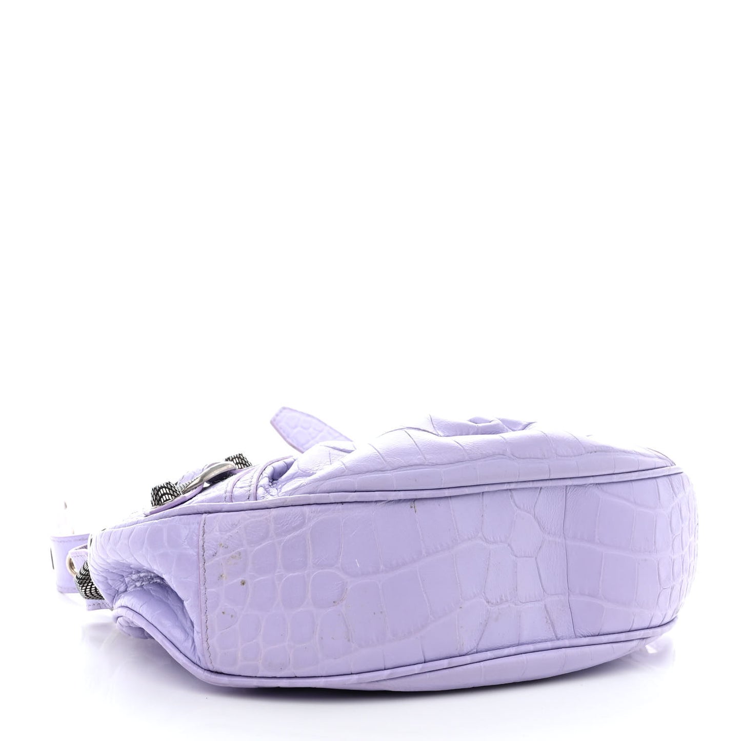 Extra Supple Calfskin Crocodile Embossed Le Cagole Shoulder Bag XS Lilac