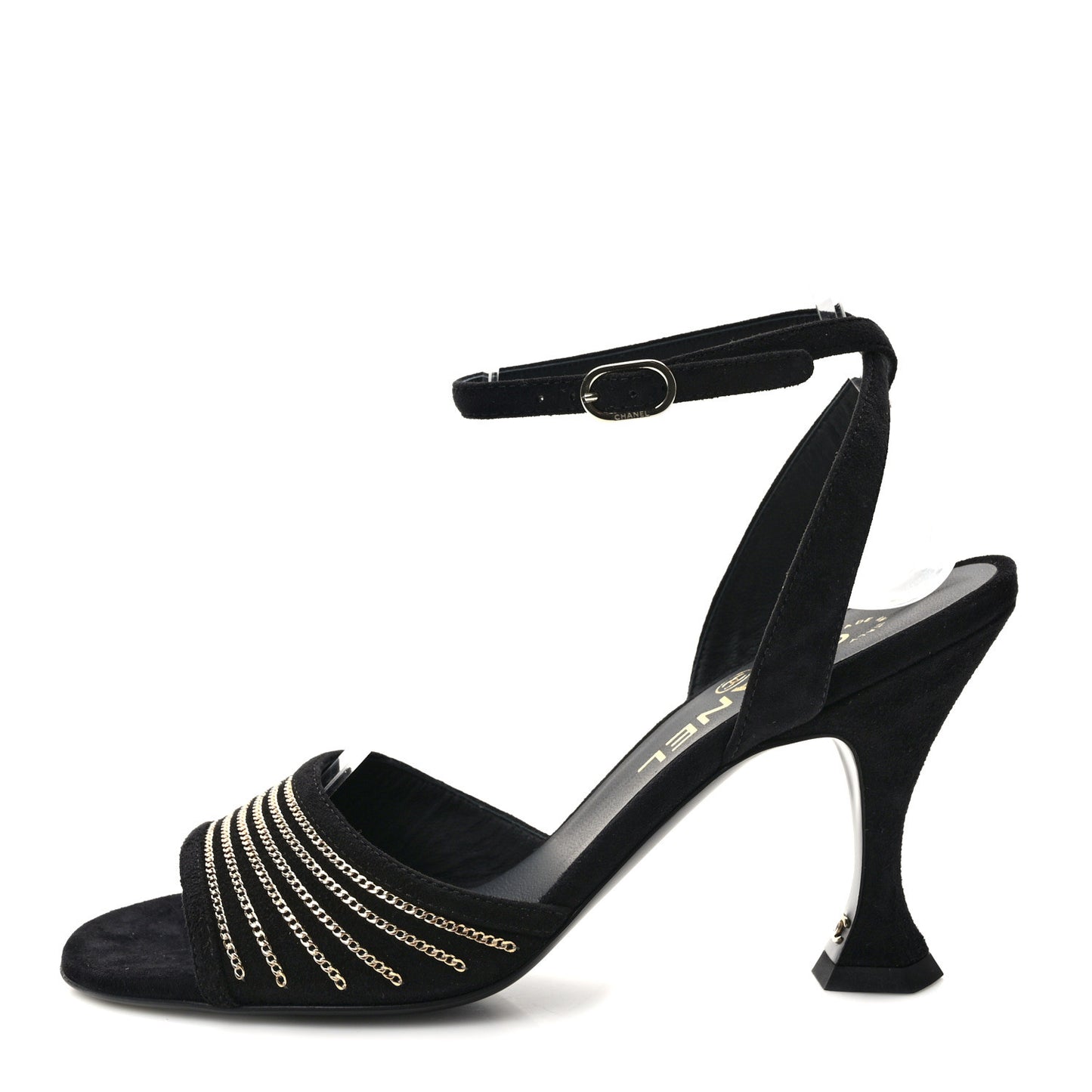 Suede Kidskin Chain Sandals 36.5 Black