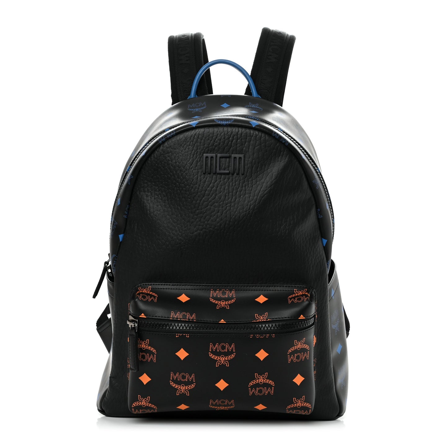 Grained Calfskin Visetos Color Splash Medium Backpack Black Orange Blue