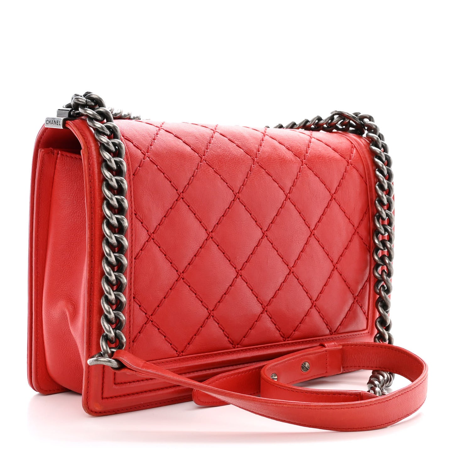 Calfskin Double Stitch New Medium Boy Flap Red