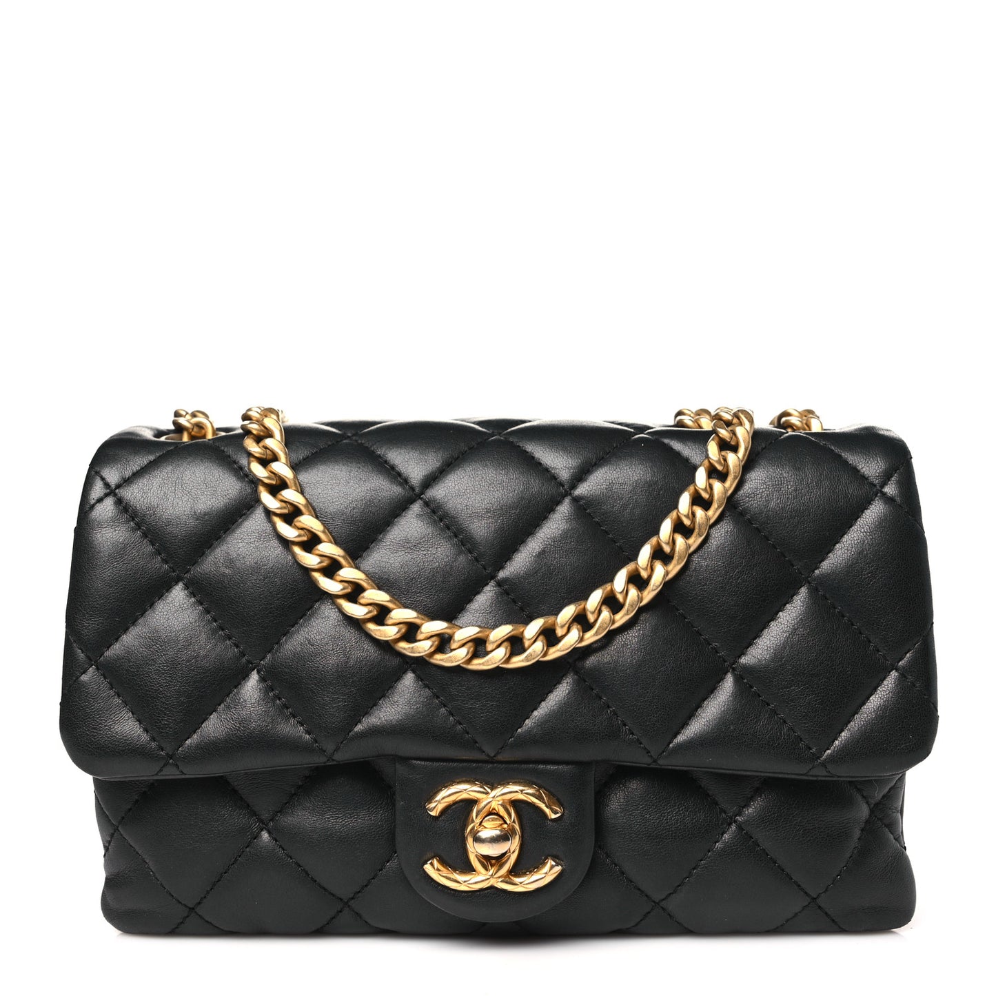 Lambskin Quilted Small Pillow Crush Flap Black
