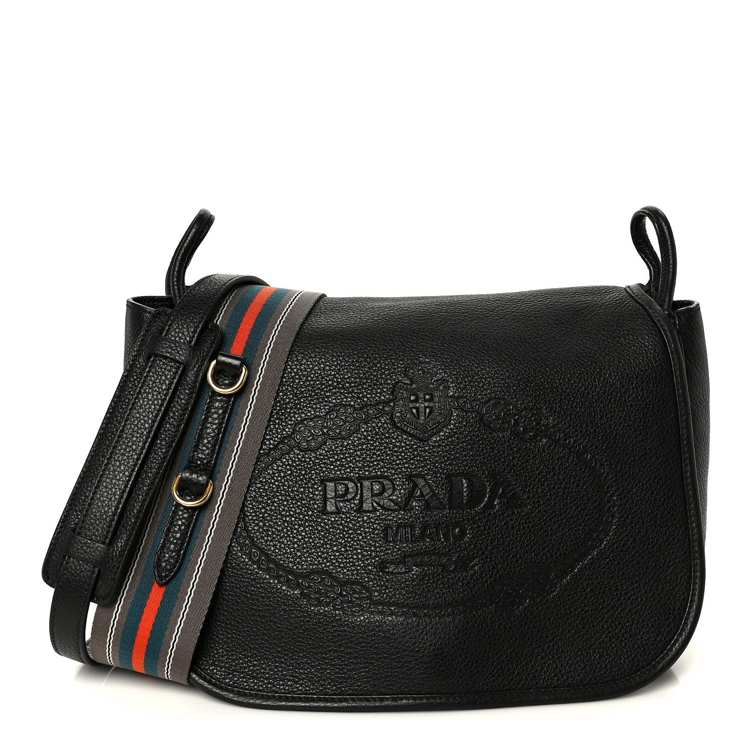 Prada Vitello Daino Embossed Logo Flap Shoulder Bag Black 1891574