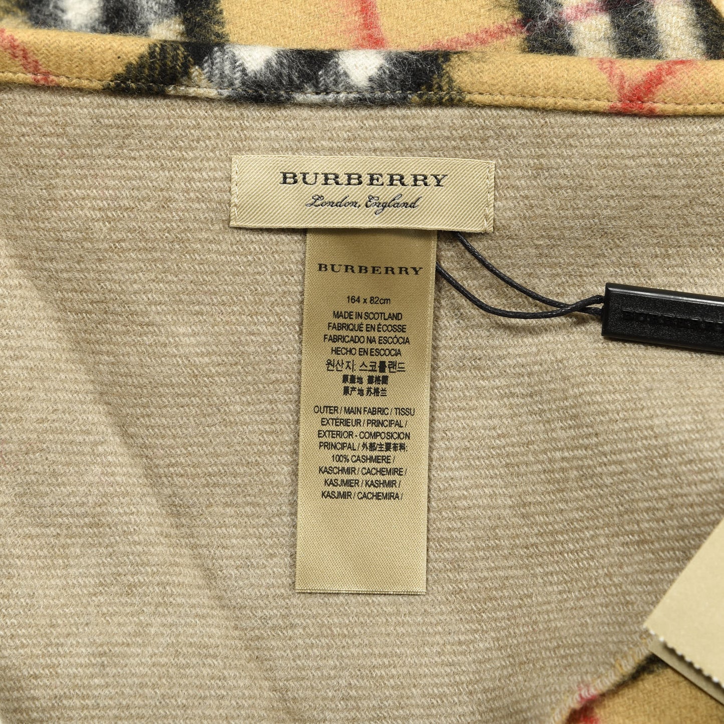 Cashmere Vintage Check Reversible Fringe Cape Scarf Antique Yellow