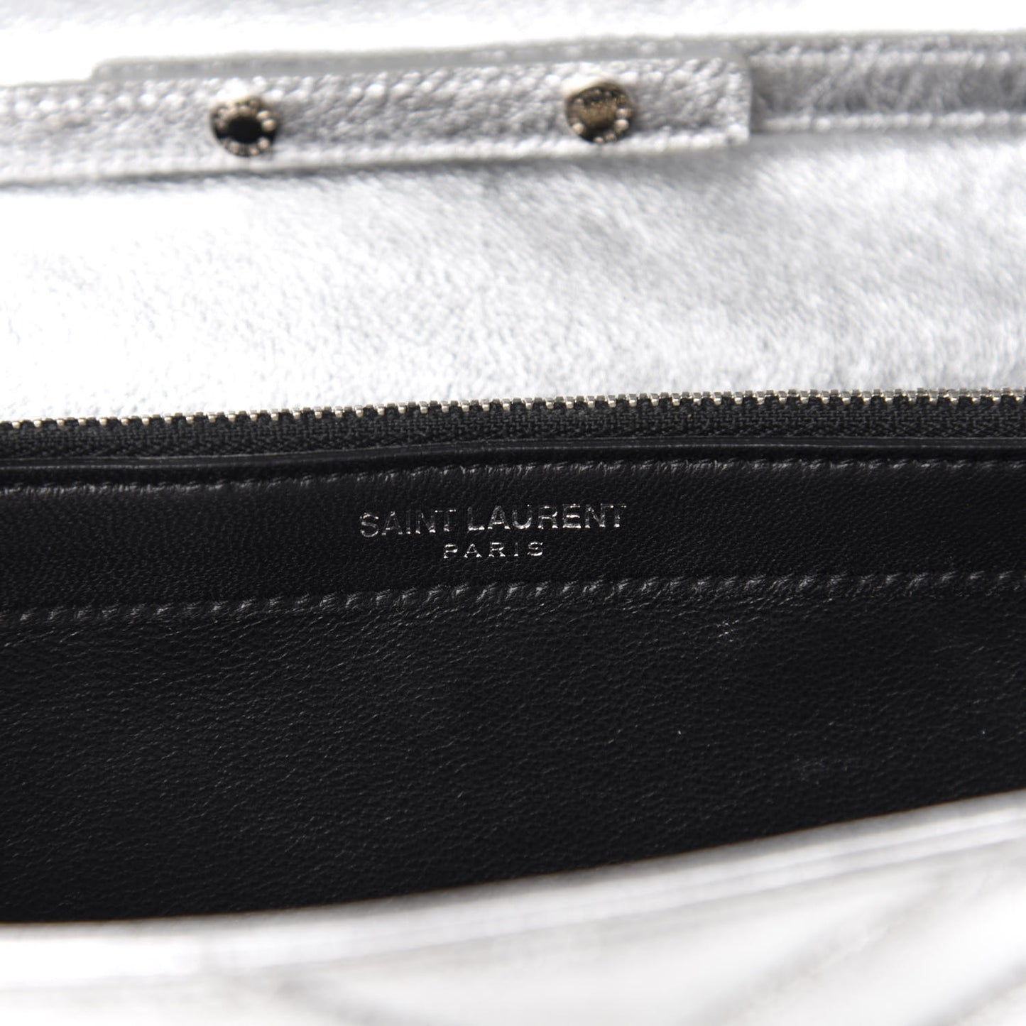 Metallic Lambskin Matelasse Chevron Monogram Chain Wallet Argento