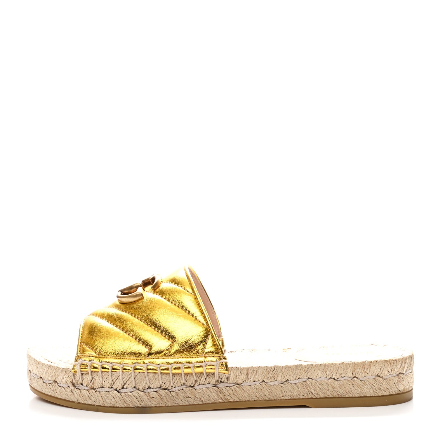 Gucci Metallic Nappa Matelasse GG Marmont Espadrille Slide Sandals