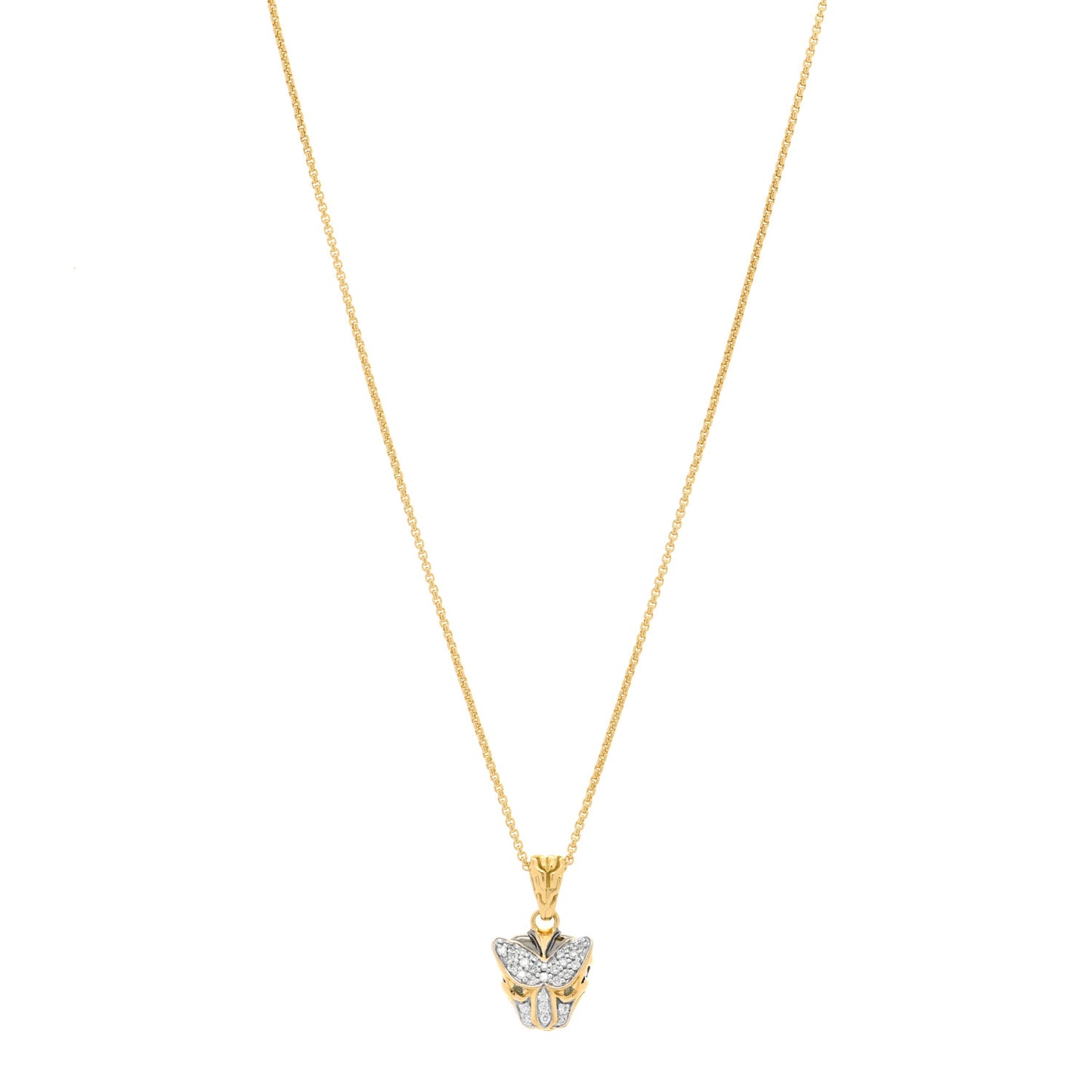 18K Yellow Gold Diamond Blue Topaz Macan Pendant Necklace