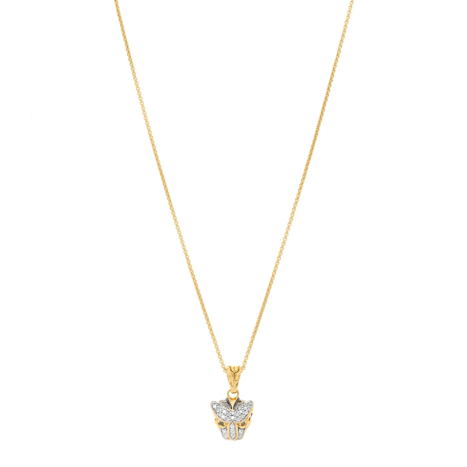 John Hardy 18K Yellow Gold Diamond Blue Topaz Macan Pendant Necklace 1 of 3