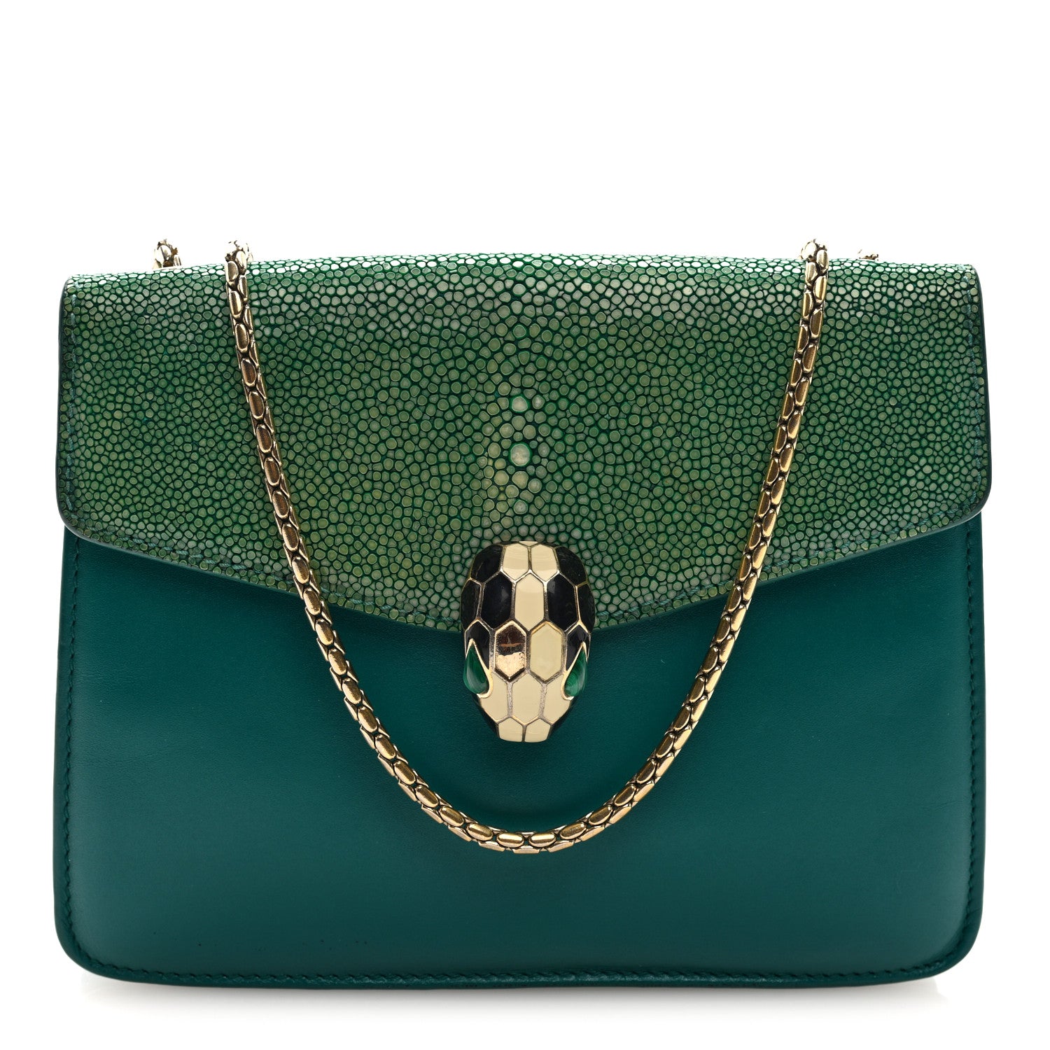 Bulgari Galuchat Calfskin Serpenti Forever Crossbody Bag Green