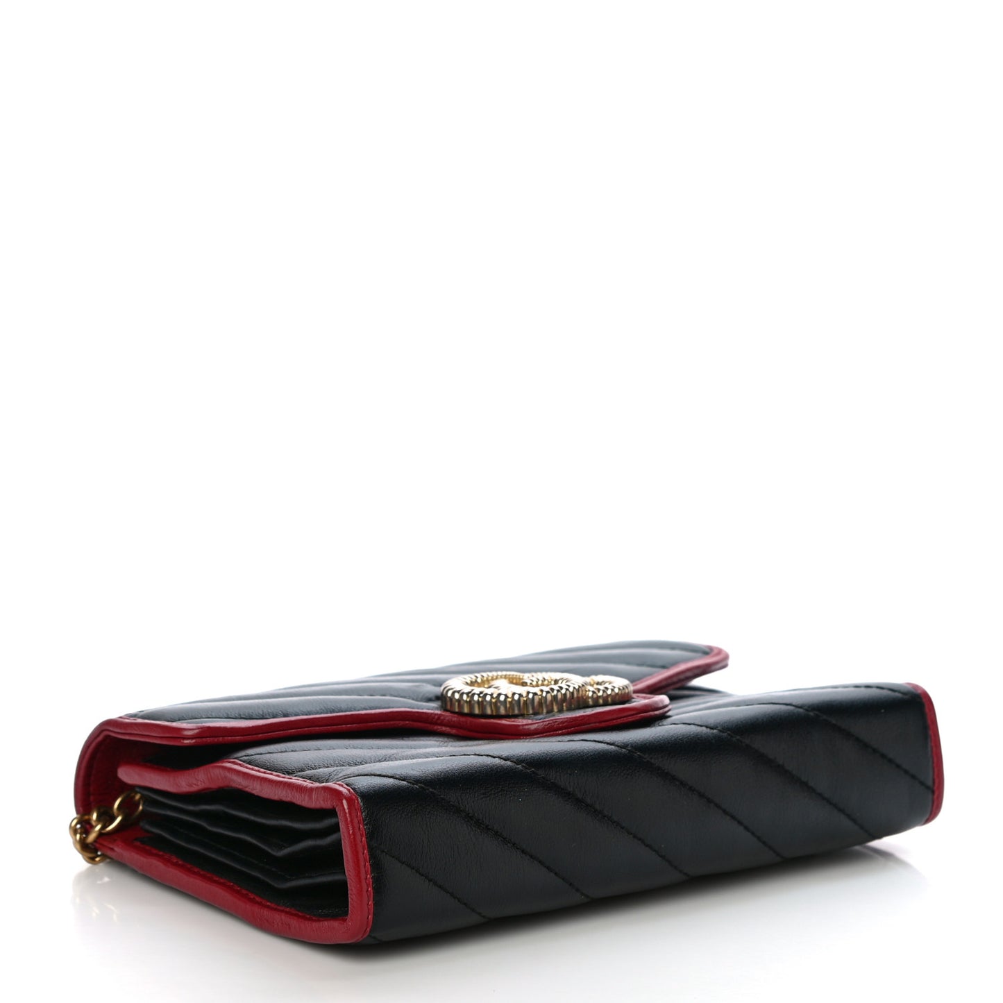 Vintage Effect Calfskin Matelasse Diagonal Torchon GG Marmont Chain Wallet Black Romantic Cherry