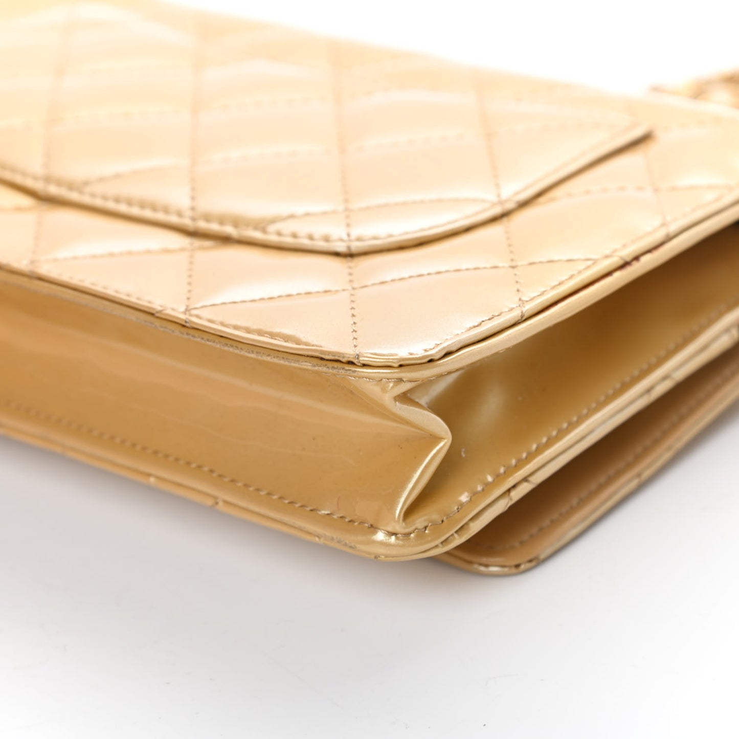 Metallic Patent Quilted Wallet On Chain WOC Gold