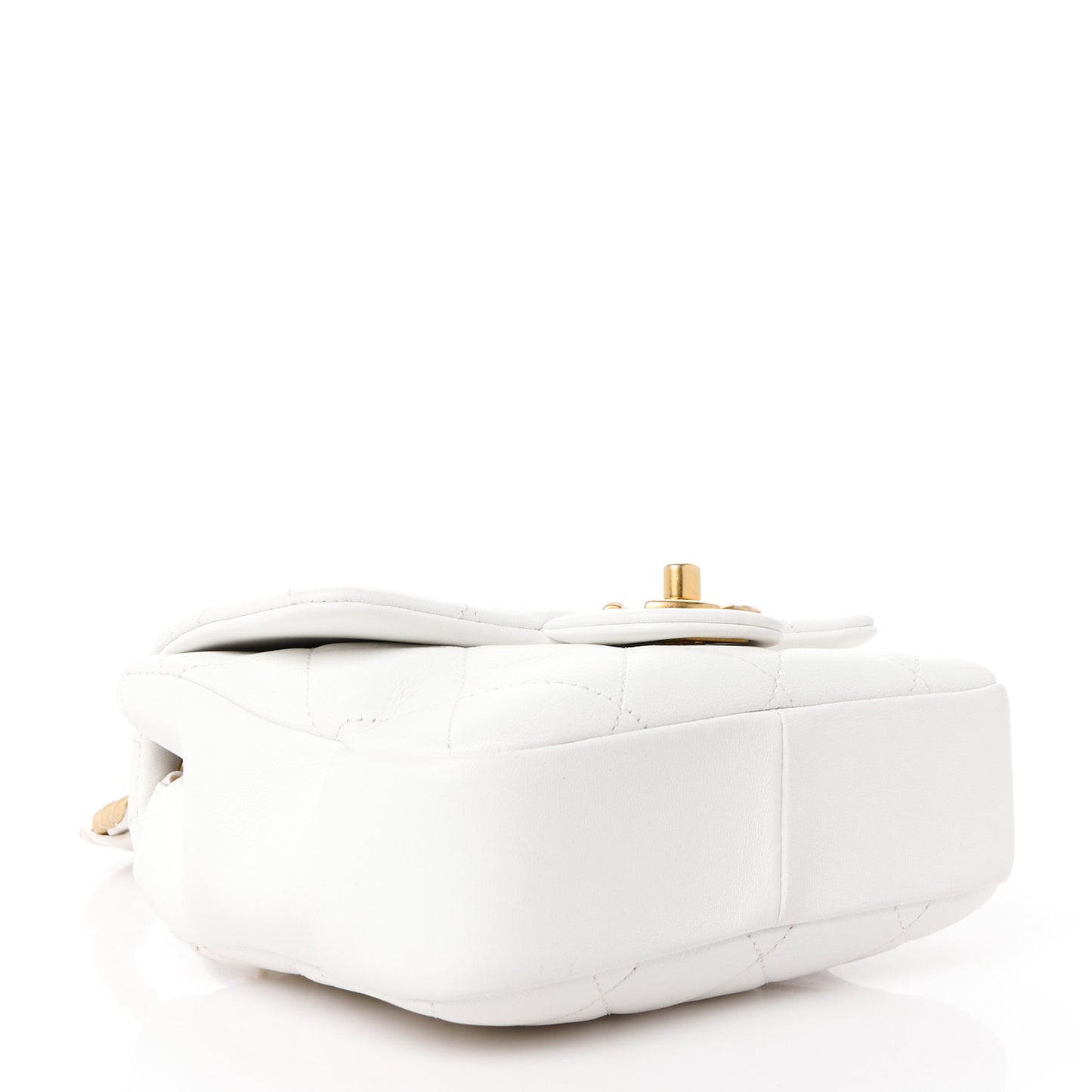 Lambskin Quilted Small Circular Handle Bag White