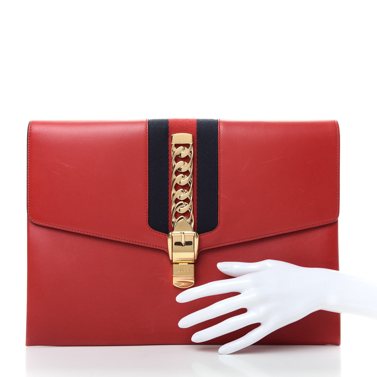 Gucci Calfskin Maxi Sylvie Clutch Red 2 of 10