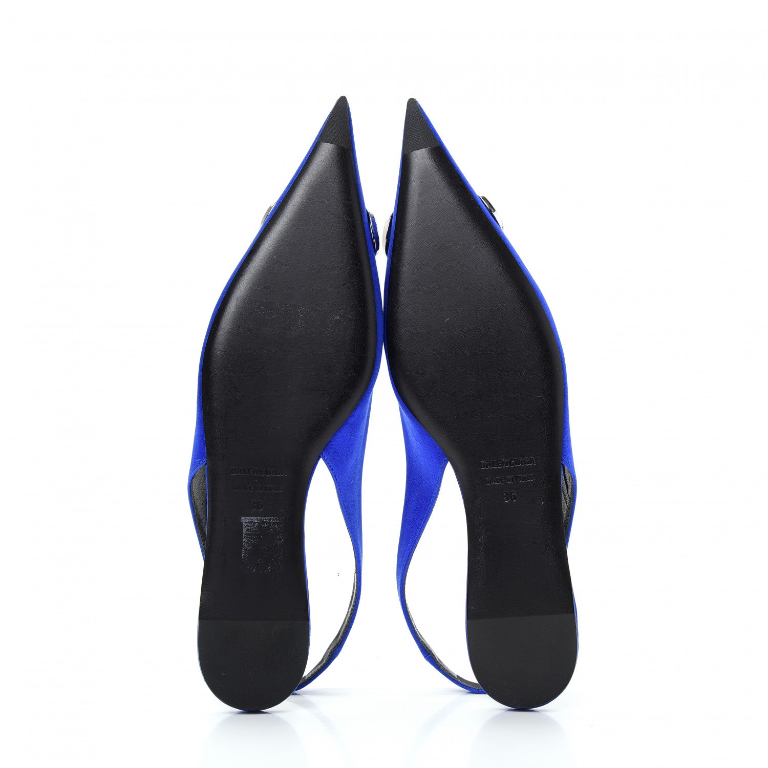 Balenciaga Satin BB Knife Pointy Toe Slingback Flats 36 Bleu 6 of 11