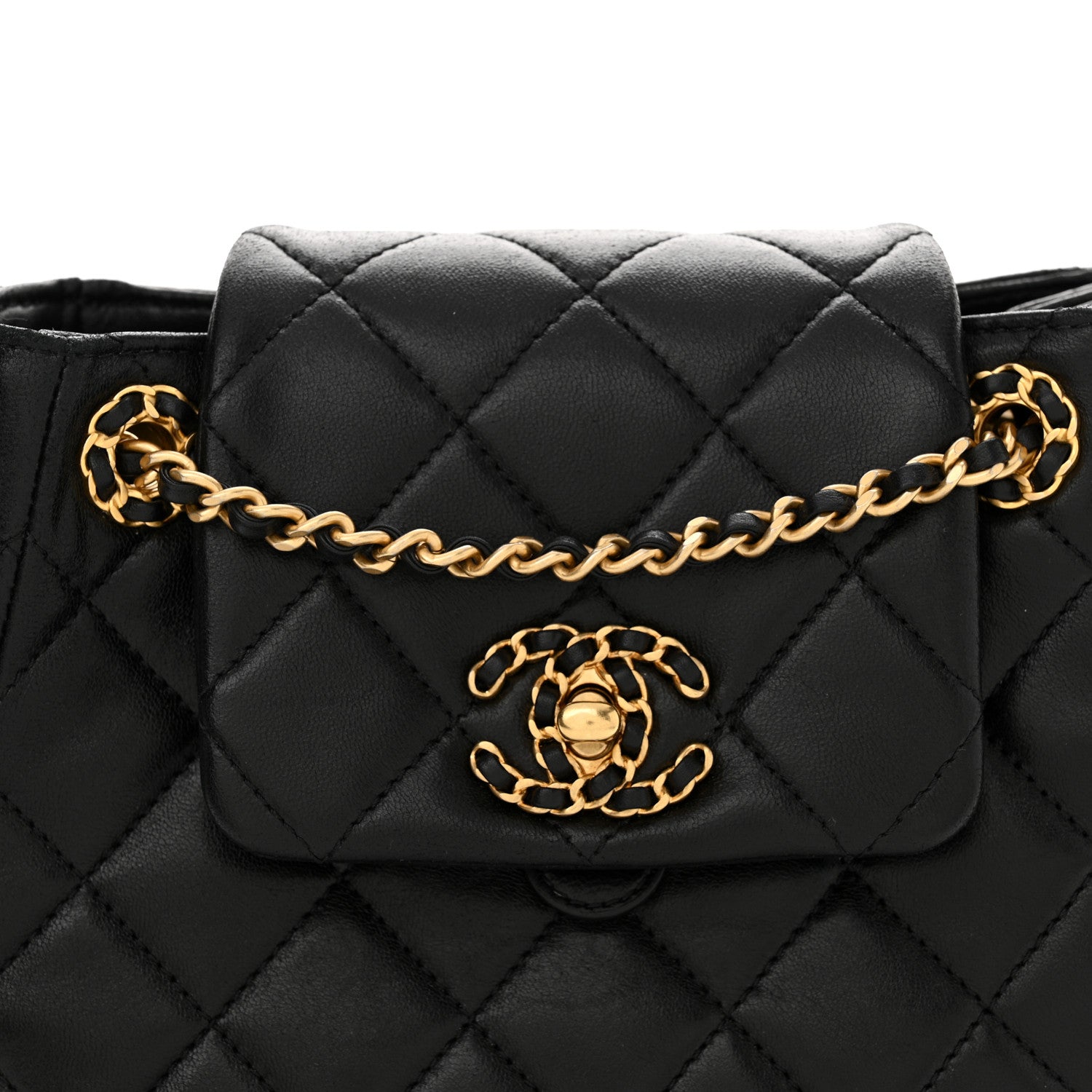Chanel Lambskin Quilted Braided CC Accordion Flap Bag Black 8 of 11