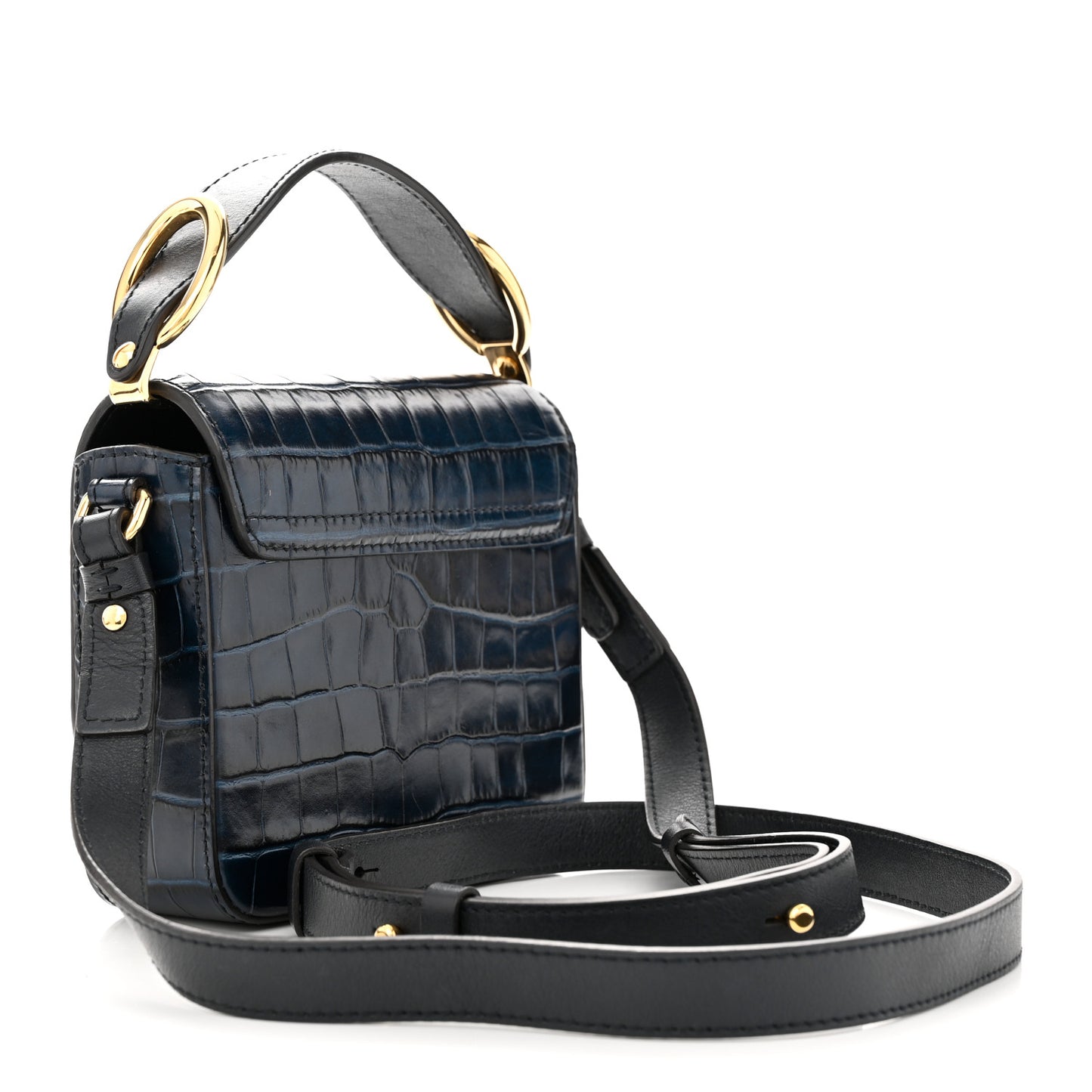 Calfskin Crocodile Embossed Mini C Double Carry Full Blue