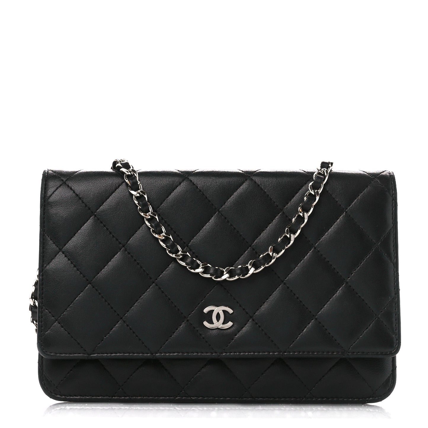 Lambskin Quilted Wallet On Chain WOC Black
