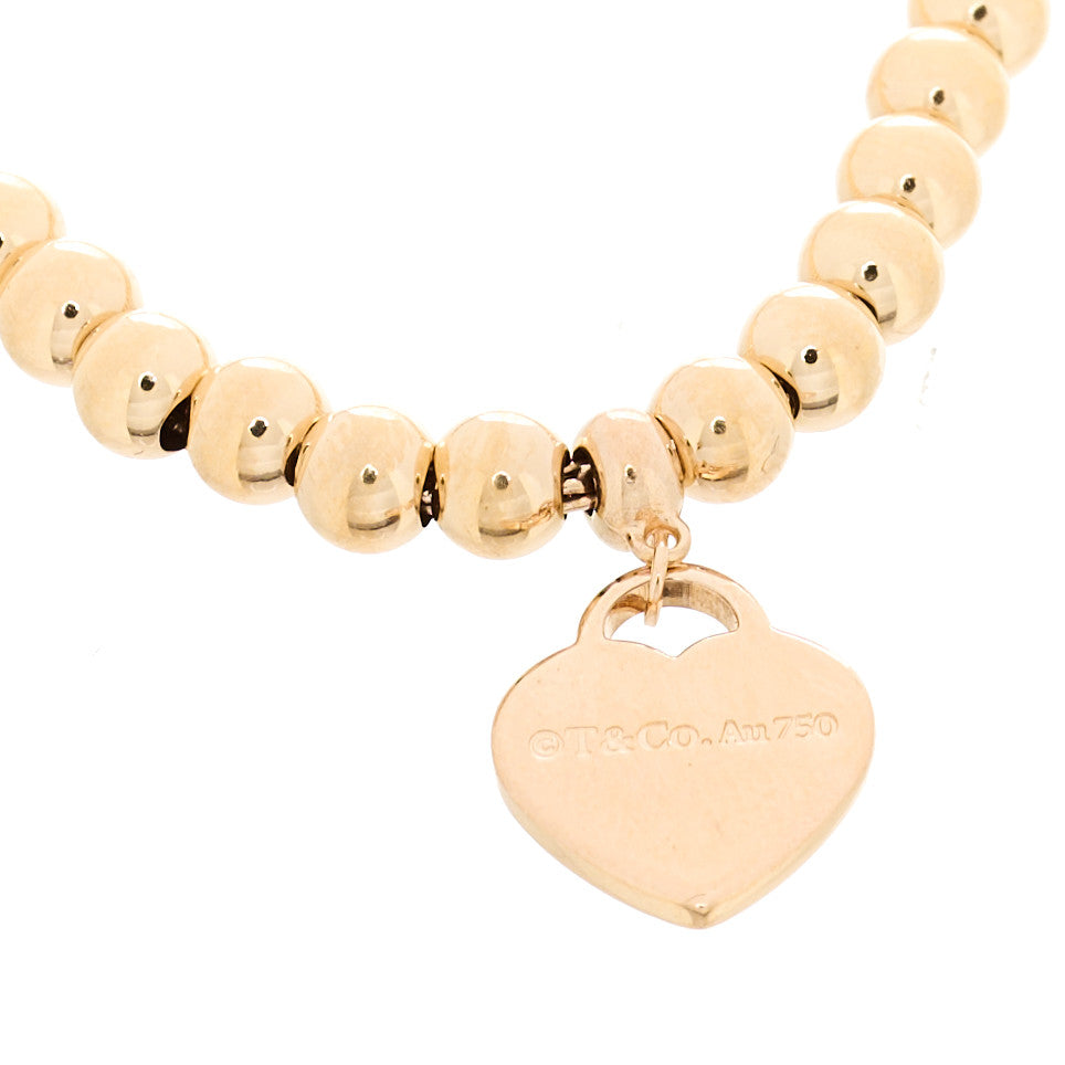 18K Rose Gold 4mm Return to Tiffany Bead Heart Tag Bracelet