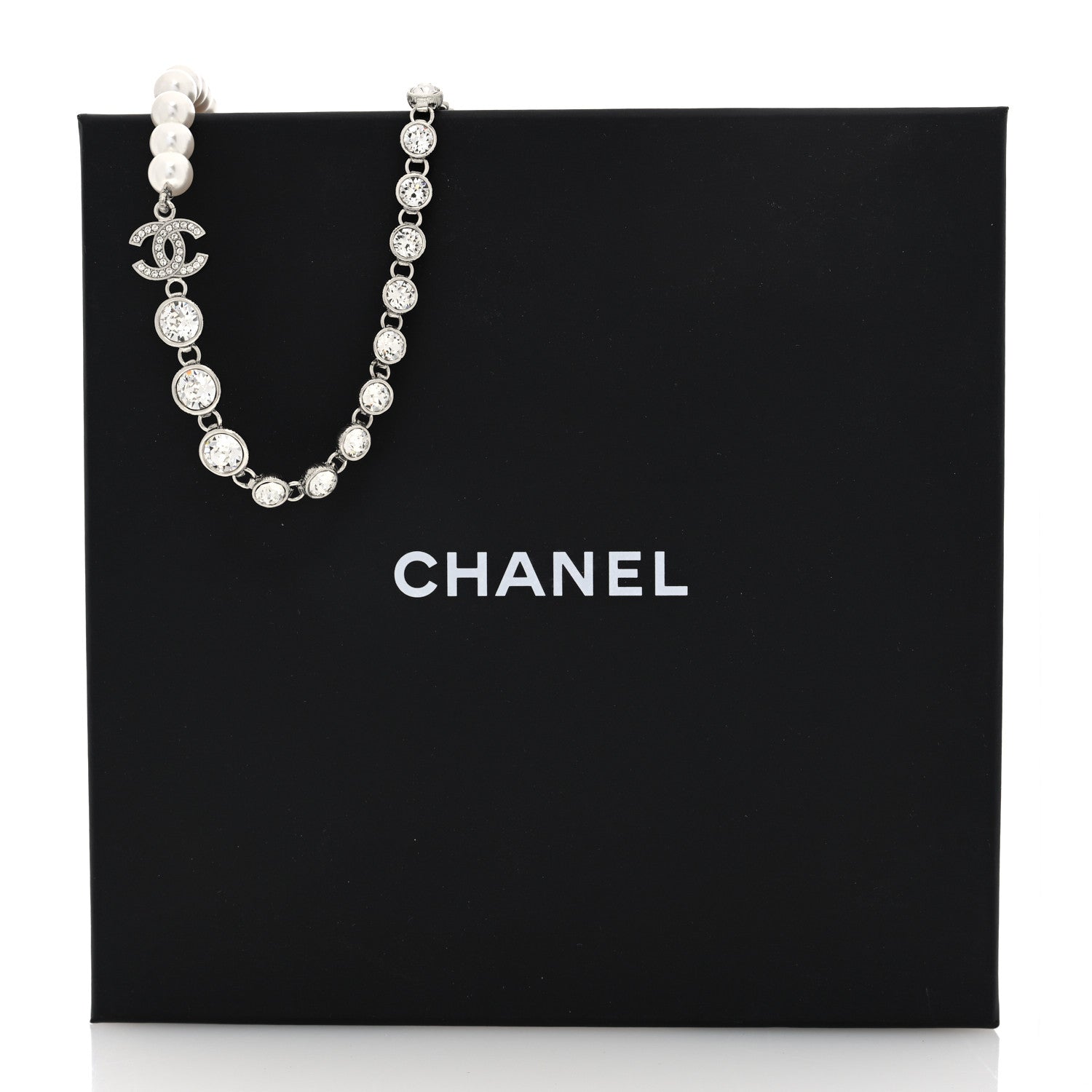 Chanel Pearl Crystal CC Choker Necklace Silver 5 of 5