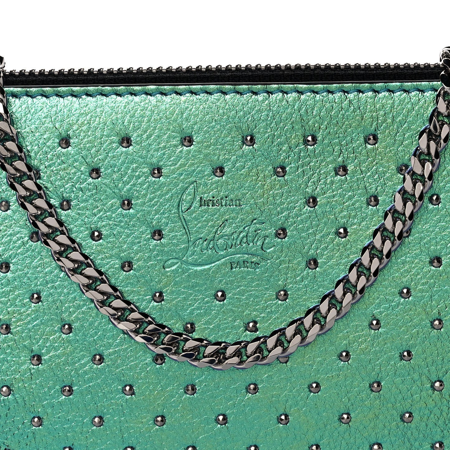 Iridescent Calfskin Studded Loubila Chain Clutch Multicolor
