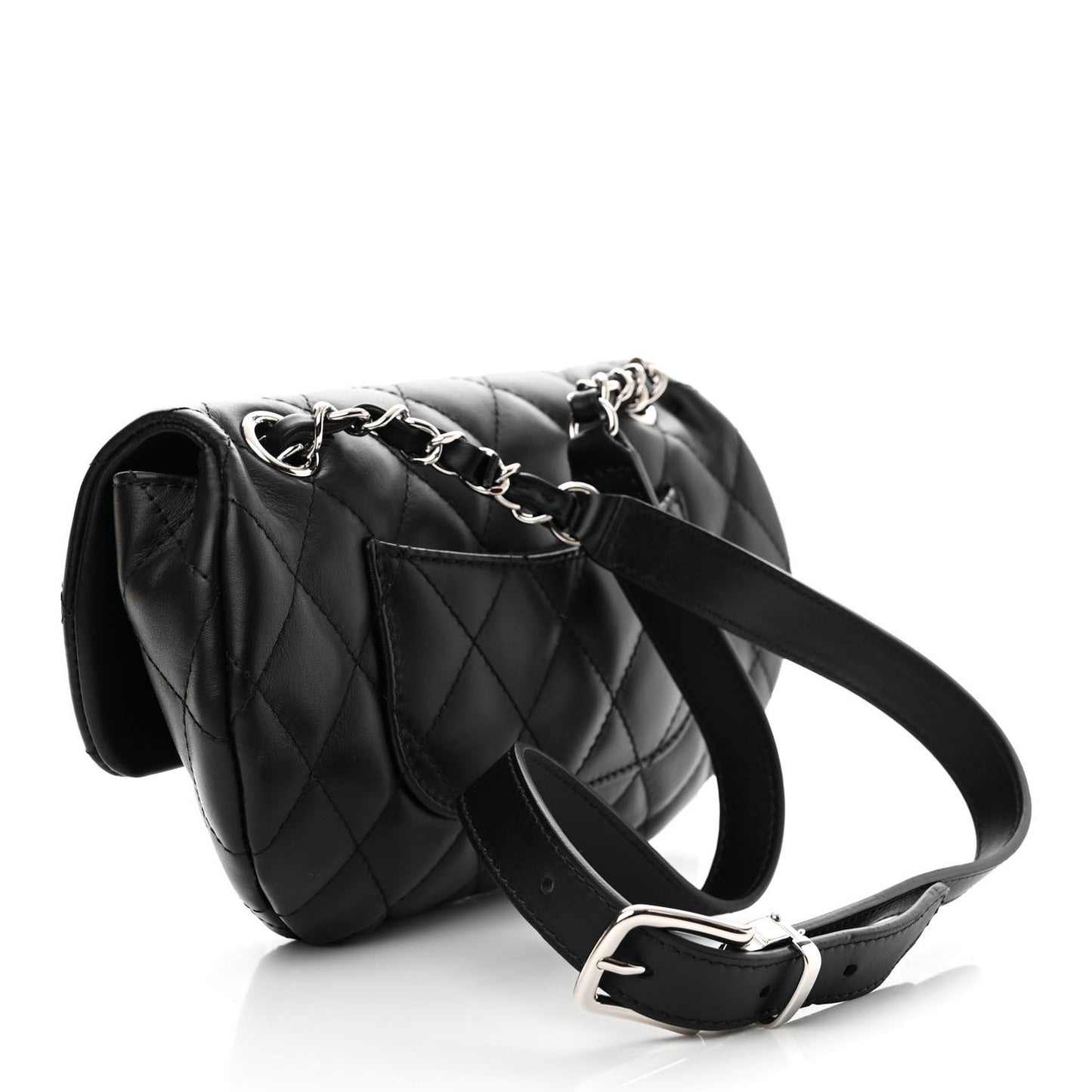 Calfskin Quilted CC Uniform Flap Belt Bag Black