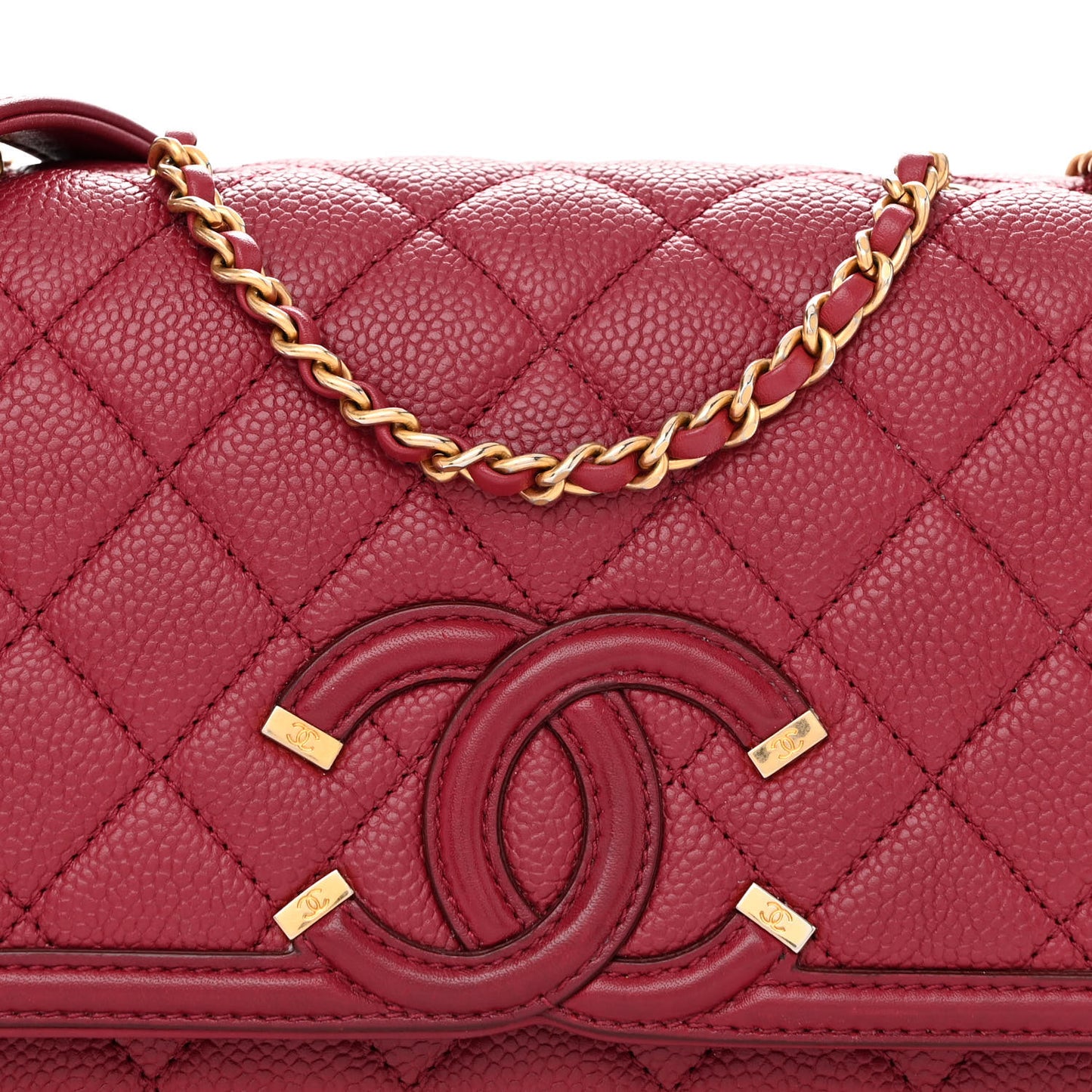 Caviar Quilted Small CC Filigree Flap Burgundy