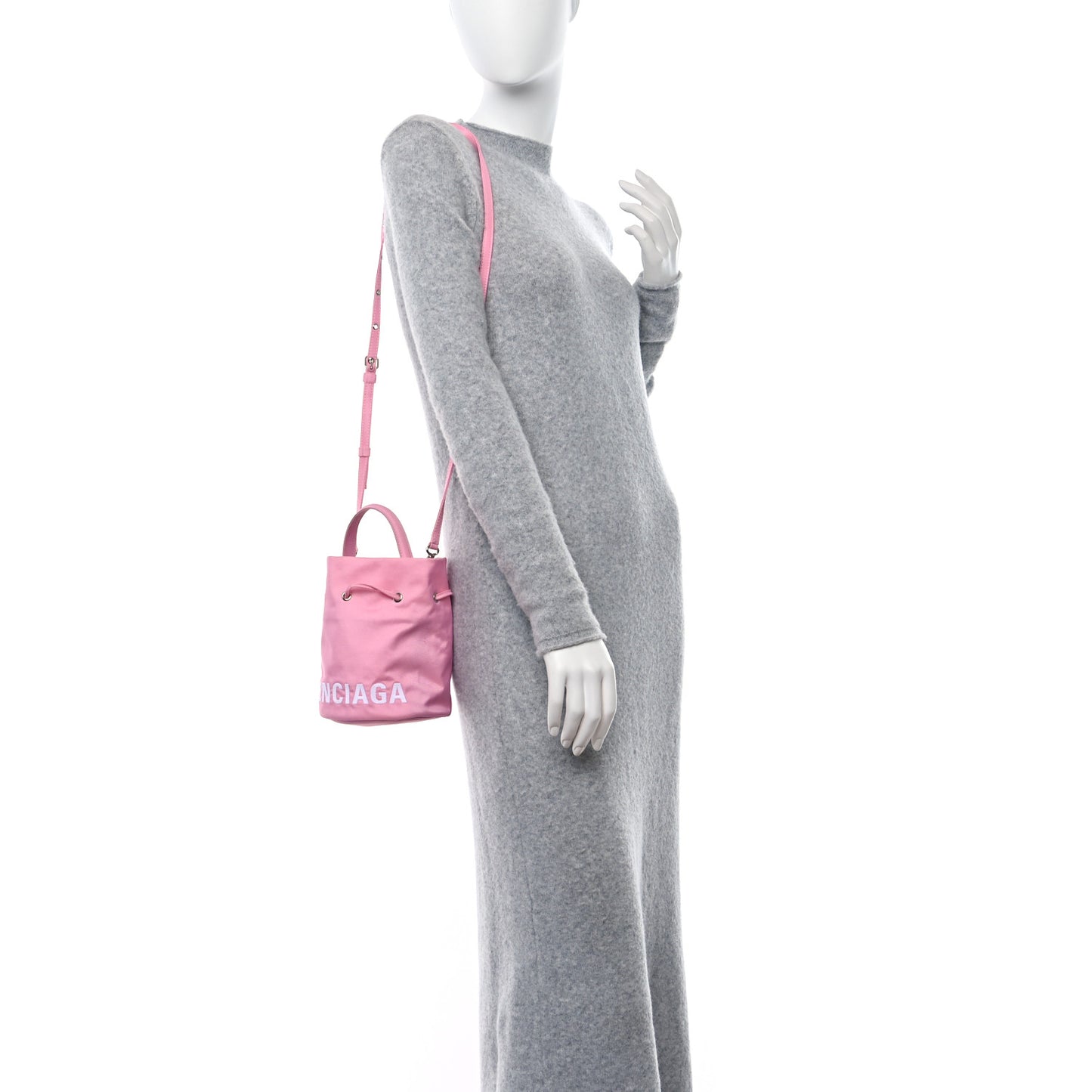Recycled Sport Nylon Logo Embroidered Wheel Drawstring Bucket Bag XS Pink White