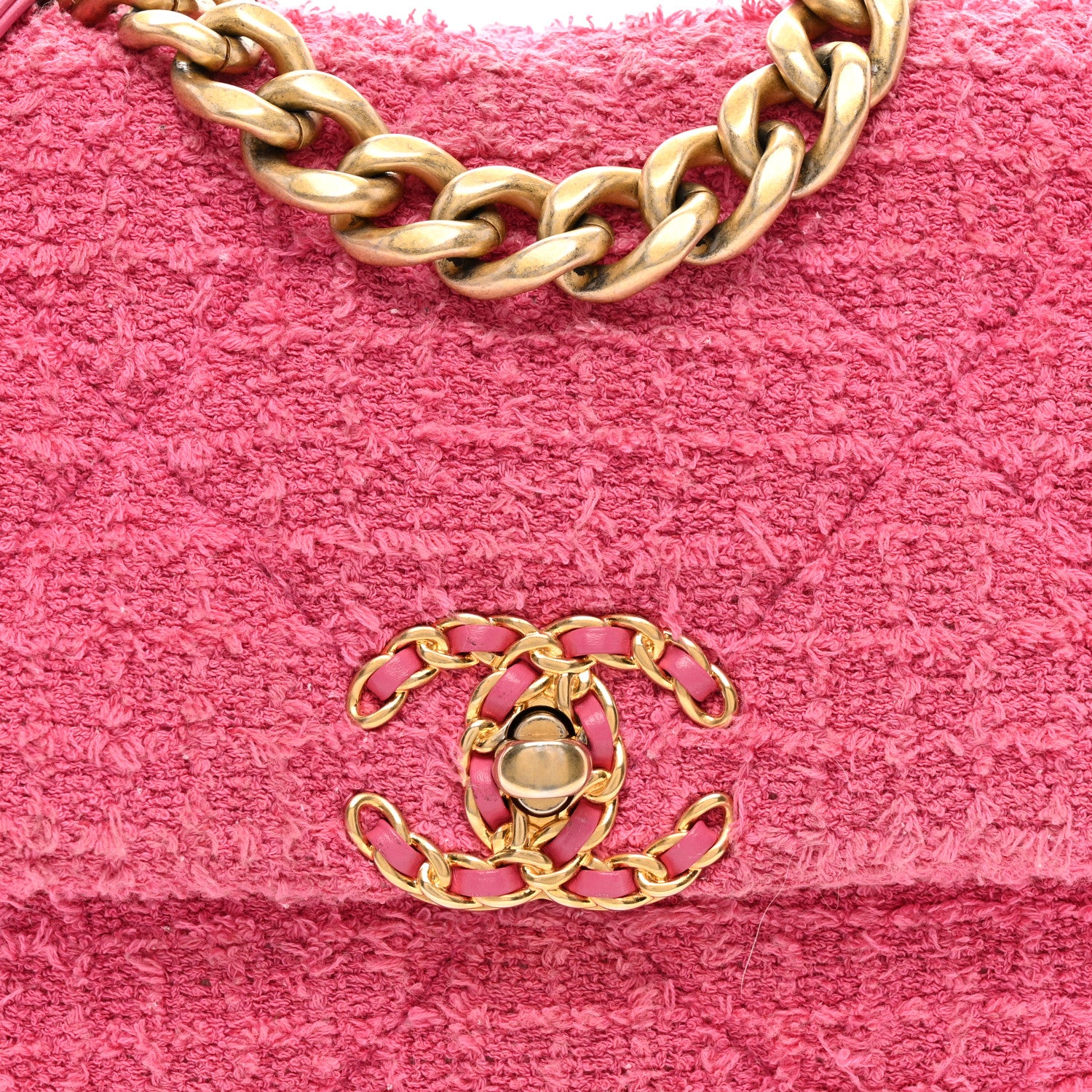 Chanel Tweed Quilted Medium Chanel 19 Flap Pink 8 of 11