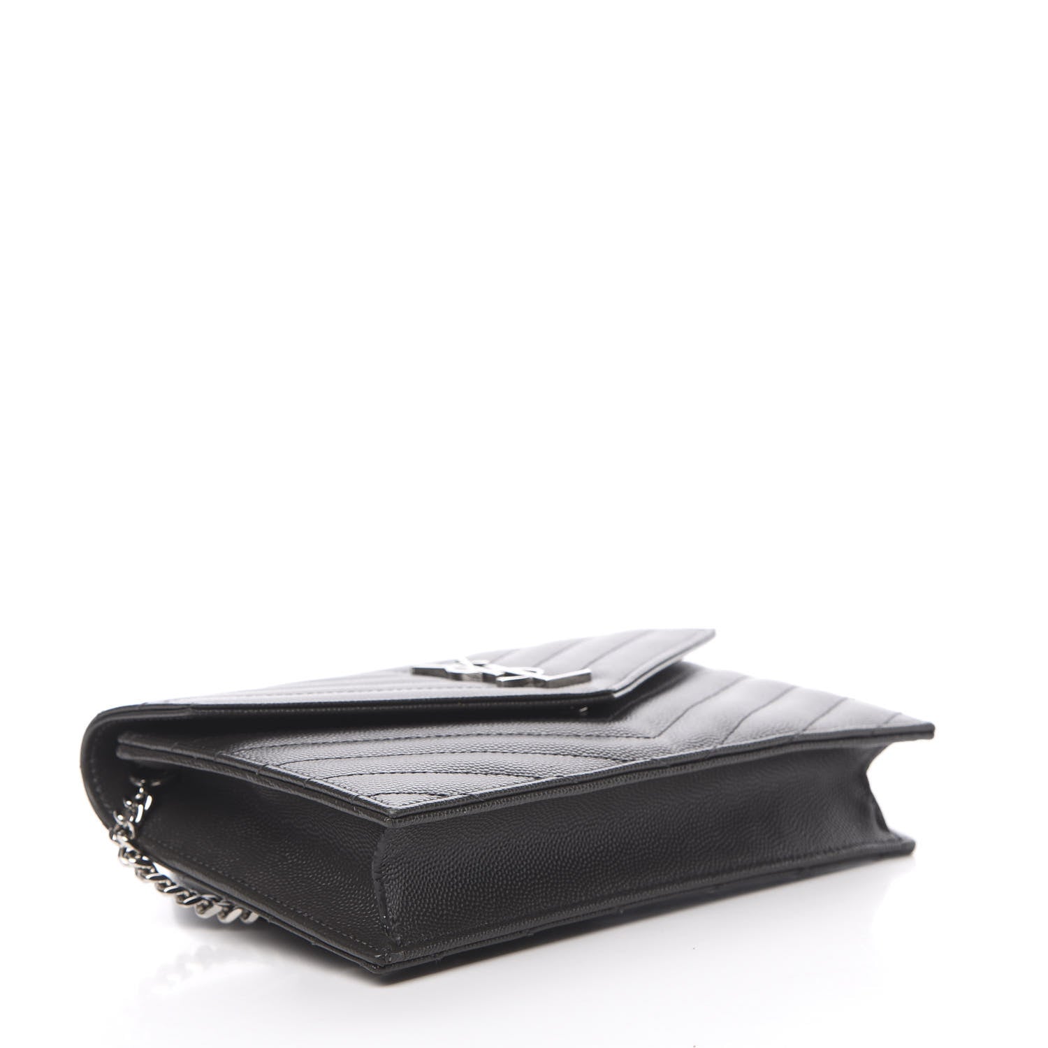 Saint Laurent Grain De Poudre Matelasse Chevron Monogram Envelope Chain Wallet Coal 4 of 11