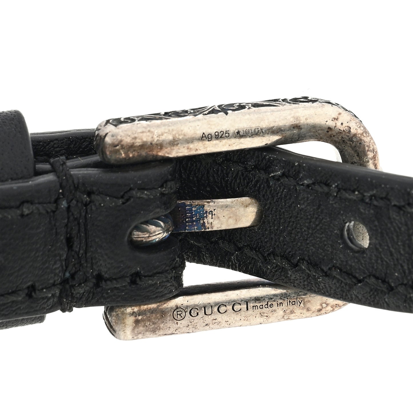 Sterling Silver Calfskin Logo Bracelet Black