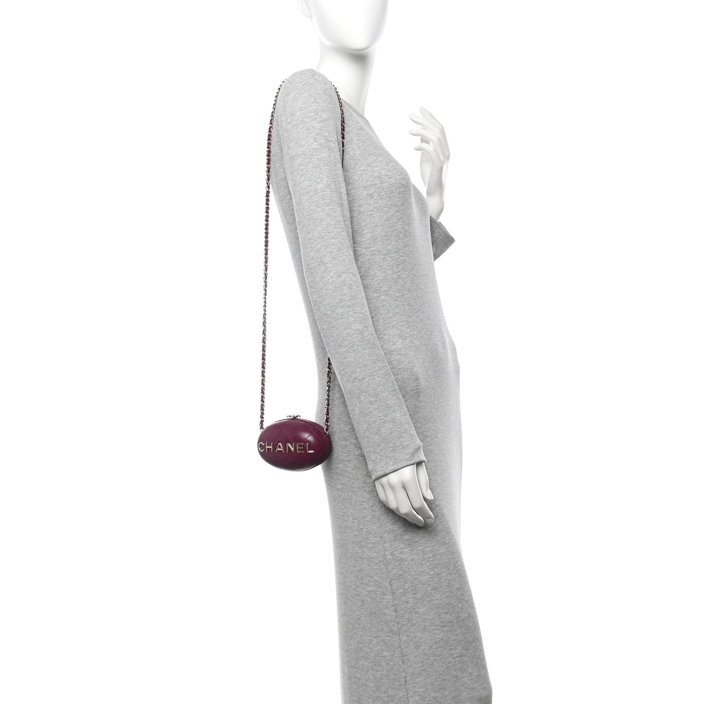 Lambskin Quilted Oval Minaudiere Chain Clutch Purple