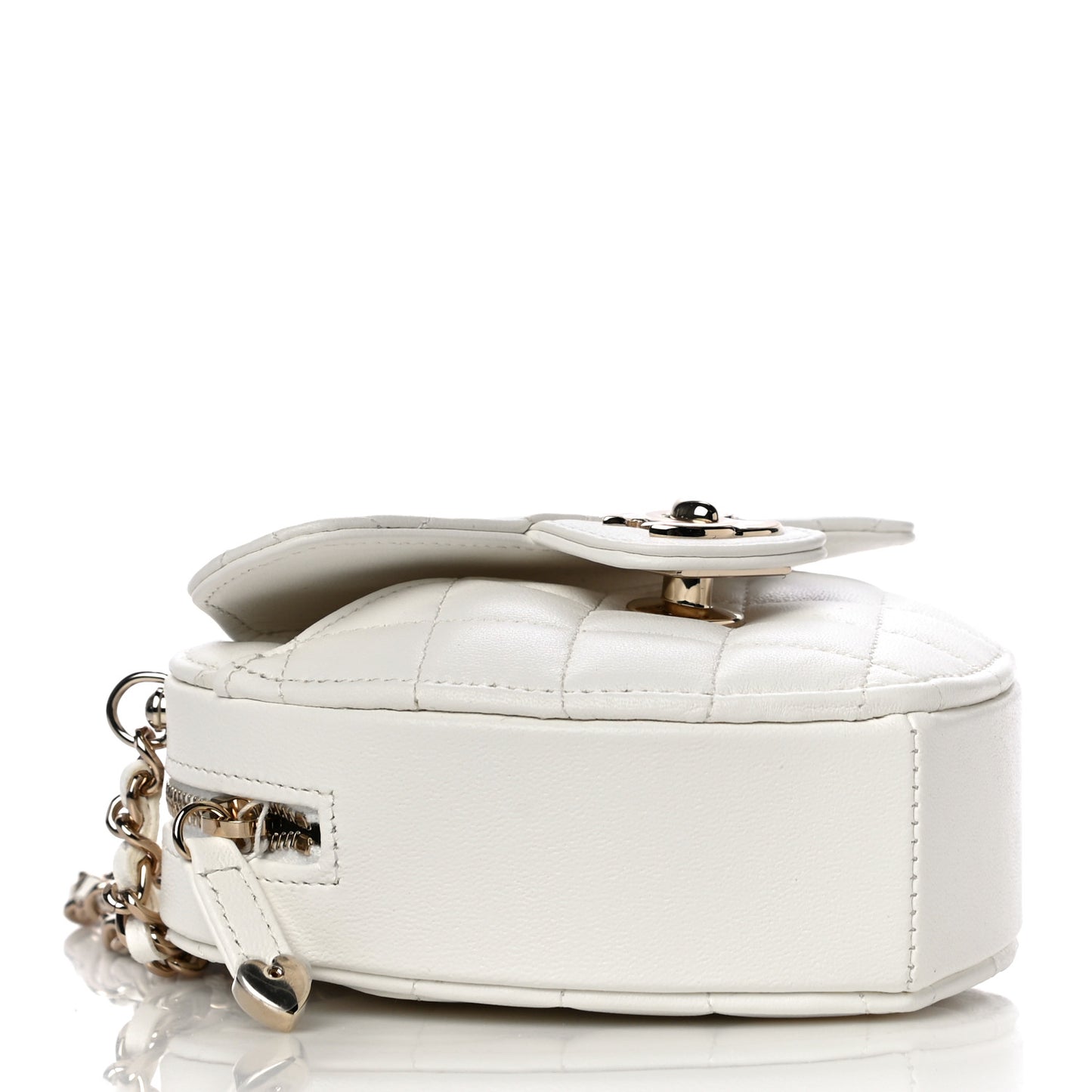 Lambskin Quilted CC In Love Heart Clutch With Chain White