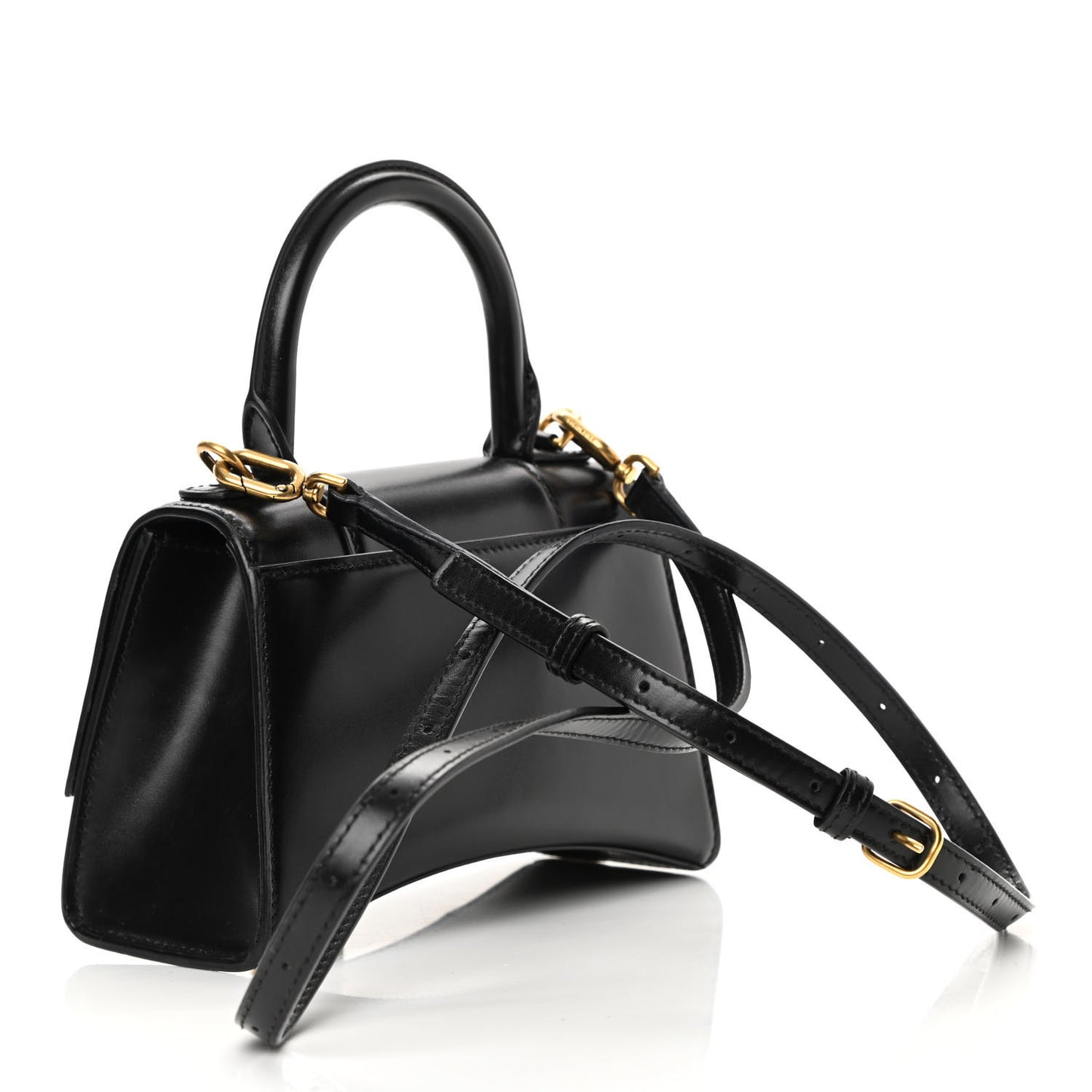 Shiny Box Calfskin Hourglass Top Handle Bag XS Black