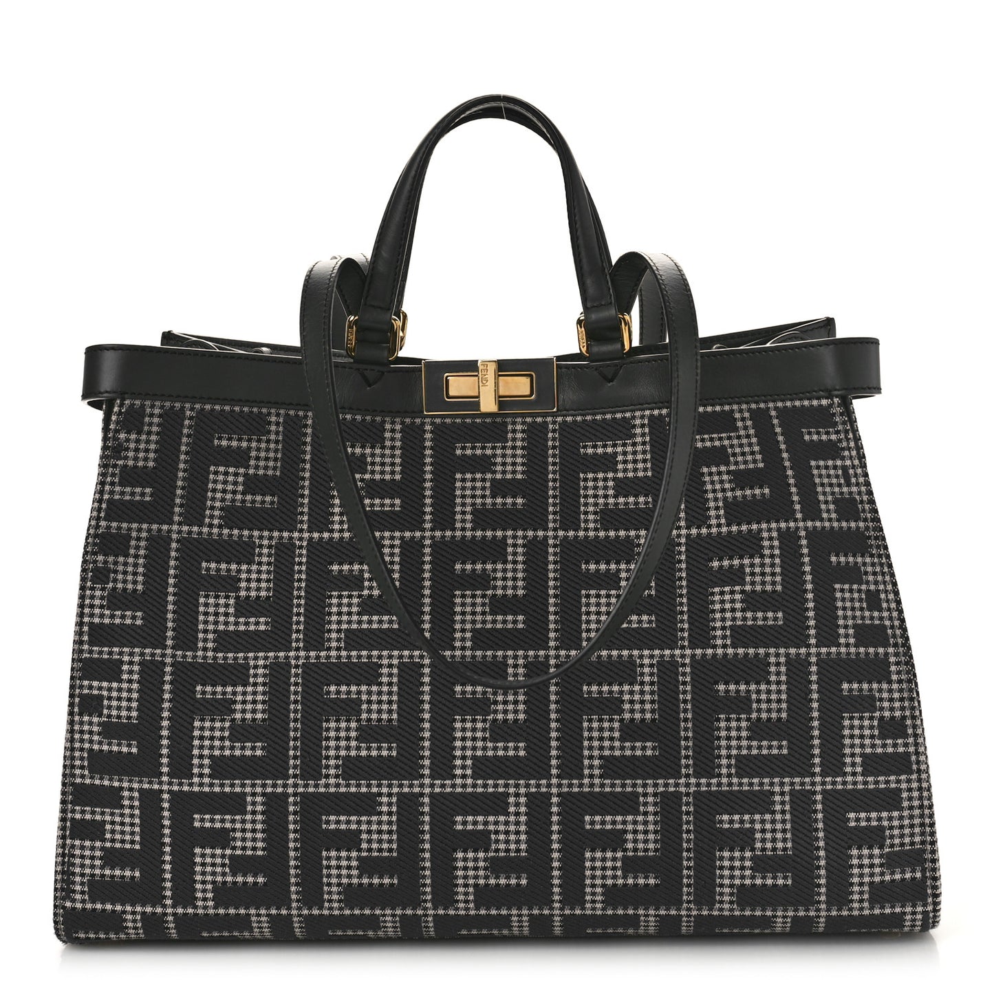 Wool Vitello King Houndstooth FF Embroidered Medium Peekaboo X-Tote Grigio Anthracite