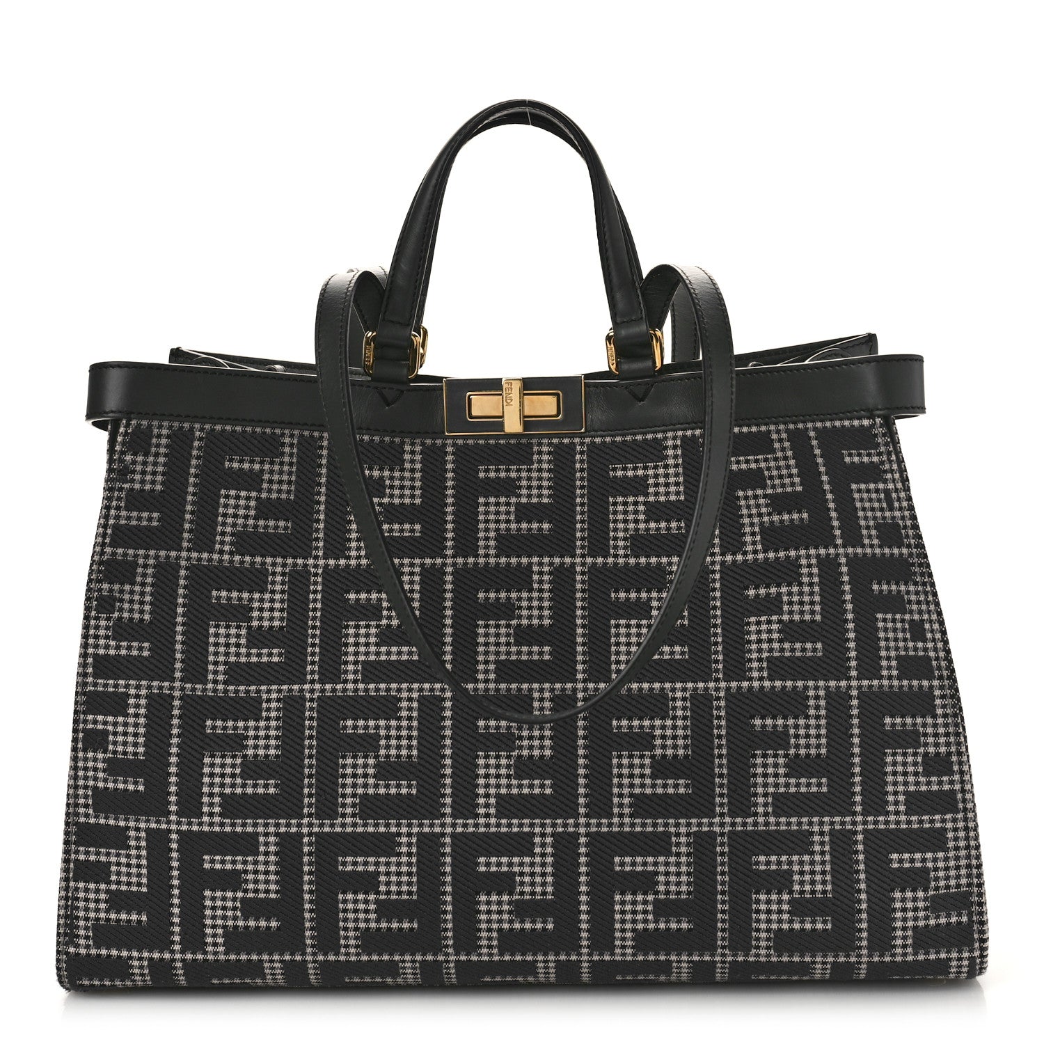 Fendi Wool Vitello King Houndstooth FF Embroidered Medium Peekaboo X-Tote Grigio Anthracite 1 of 8