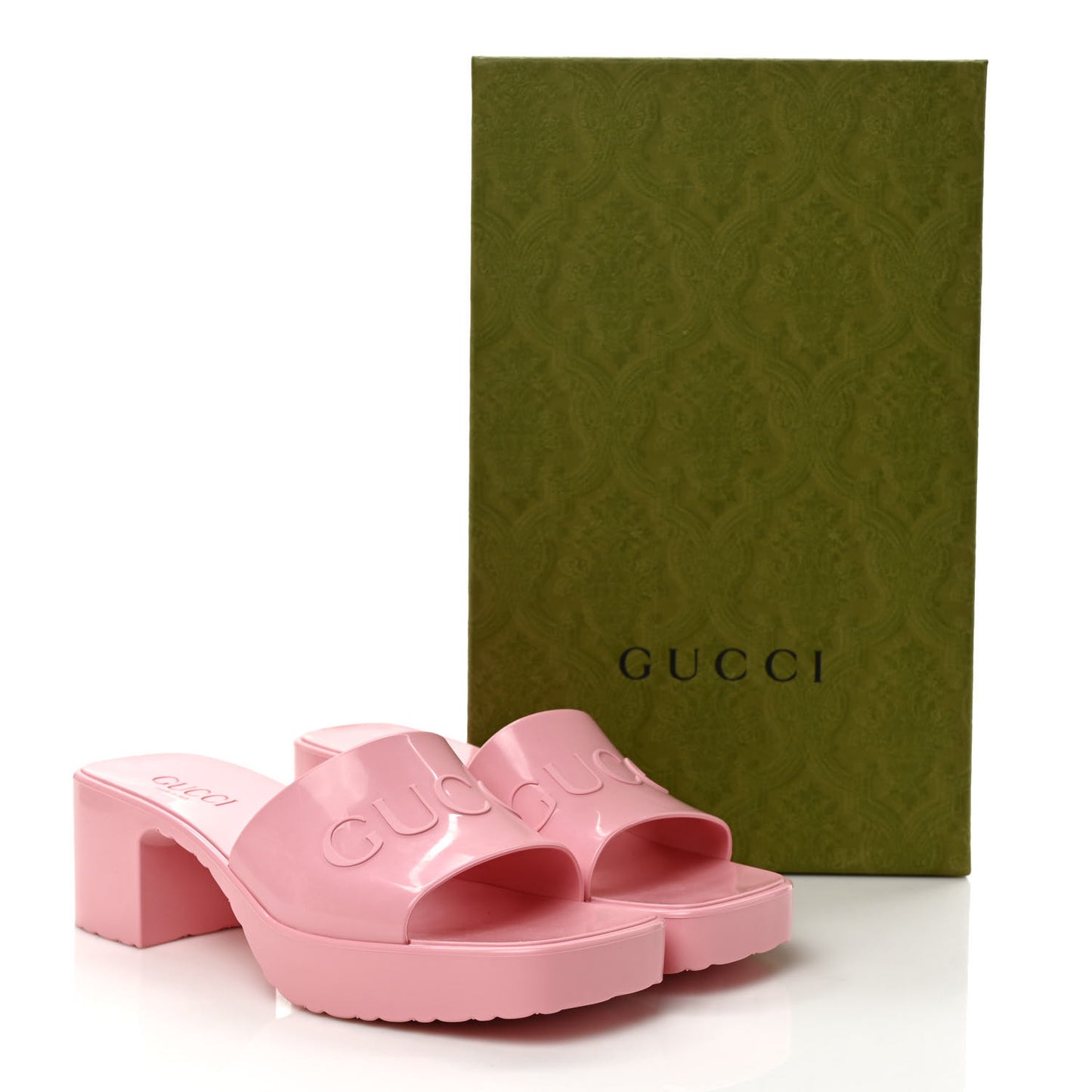 Rubber Gucci Logo Womens Platform 20/60mm Slide Sandals 35 Wild Rose