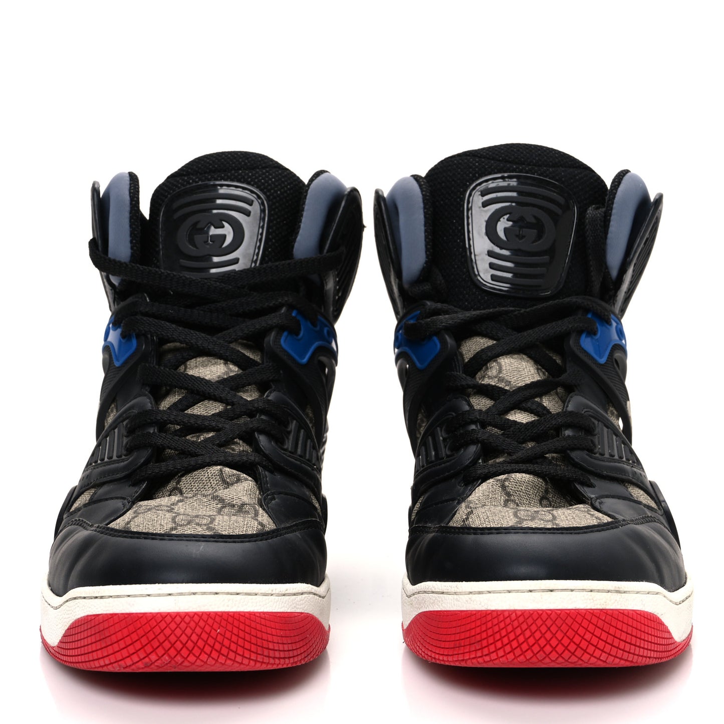 Demetra GG Supreme Monogram Mens Basket High Top Sneakers 10.5 Black Beige Ebony Grey