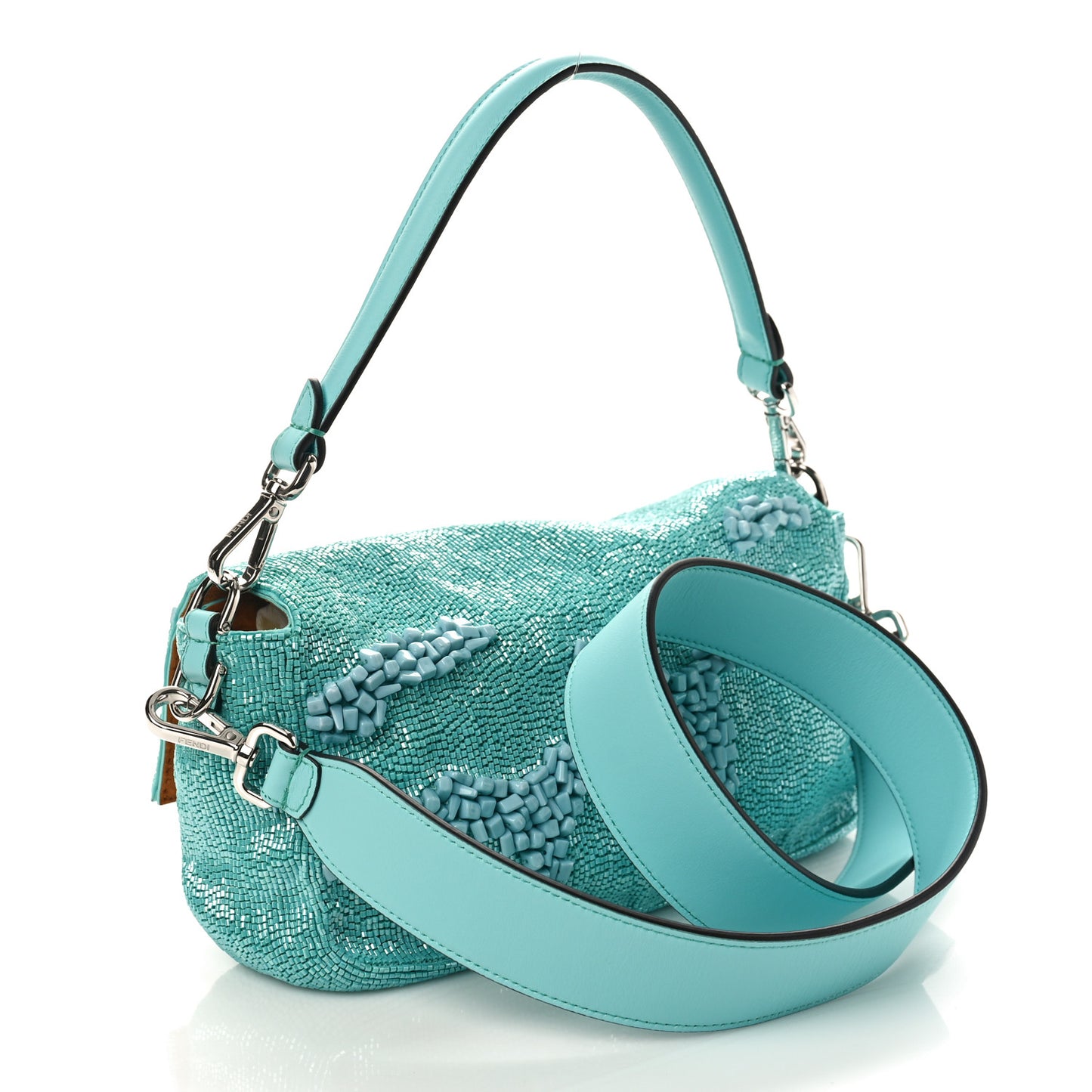 Rolling Stone Vitello Seta Bead Embroidered Re-Edition Baguette Spring Turquoise